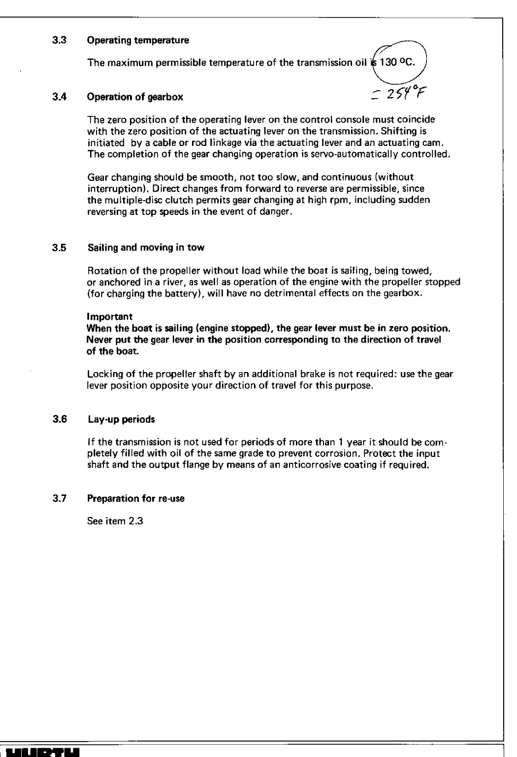 Hurth Transmission operating