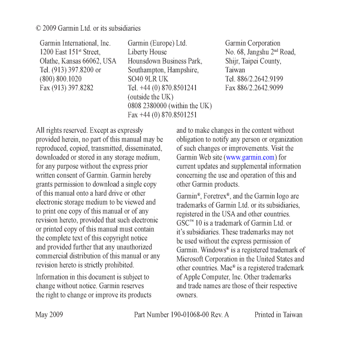 Foretrex301 Owners Manual