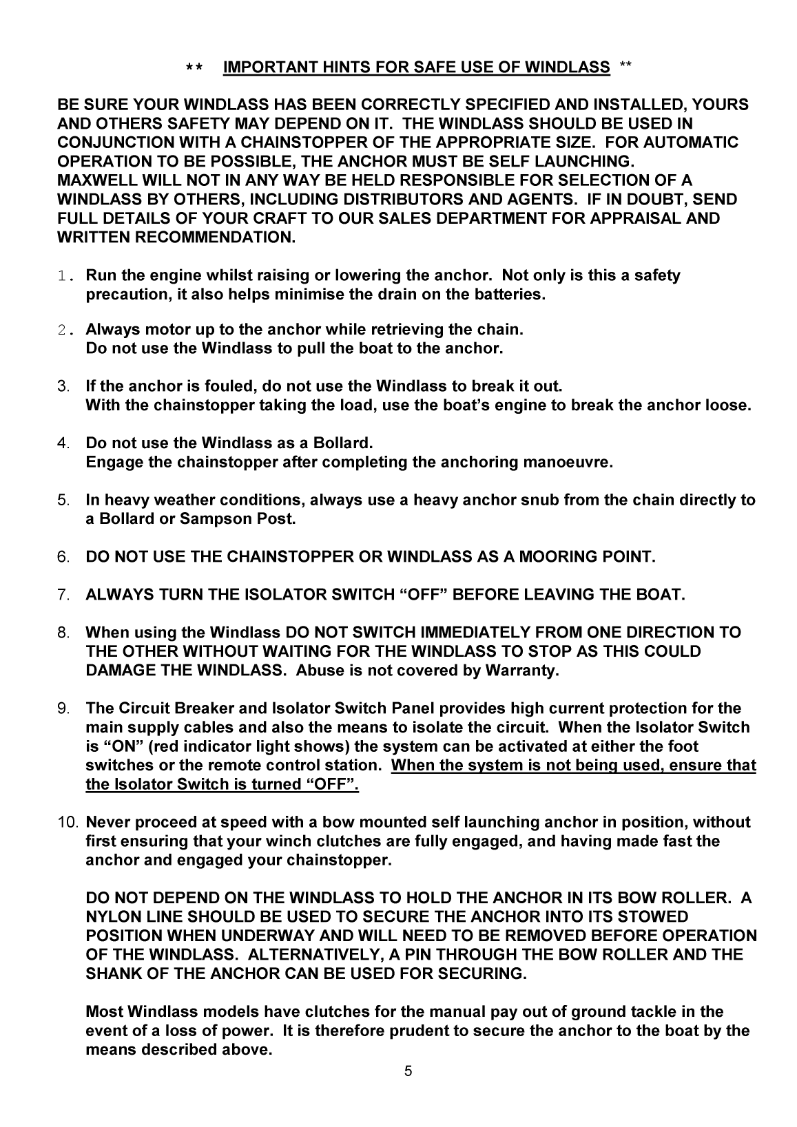Maxwell Marine 1500 Hwc Windlass Manual