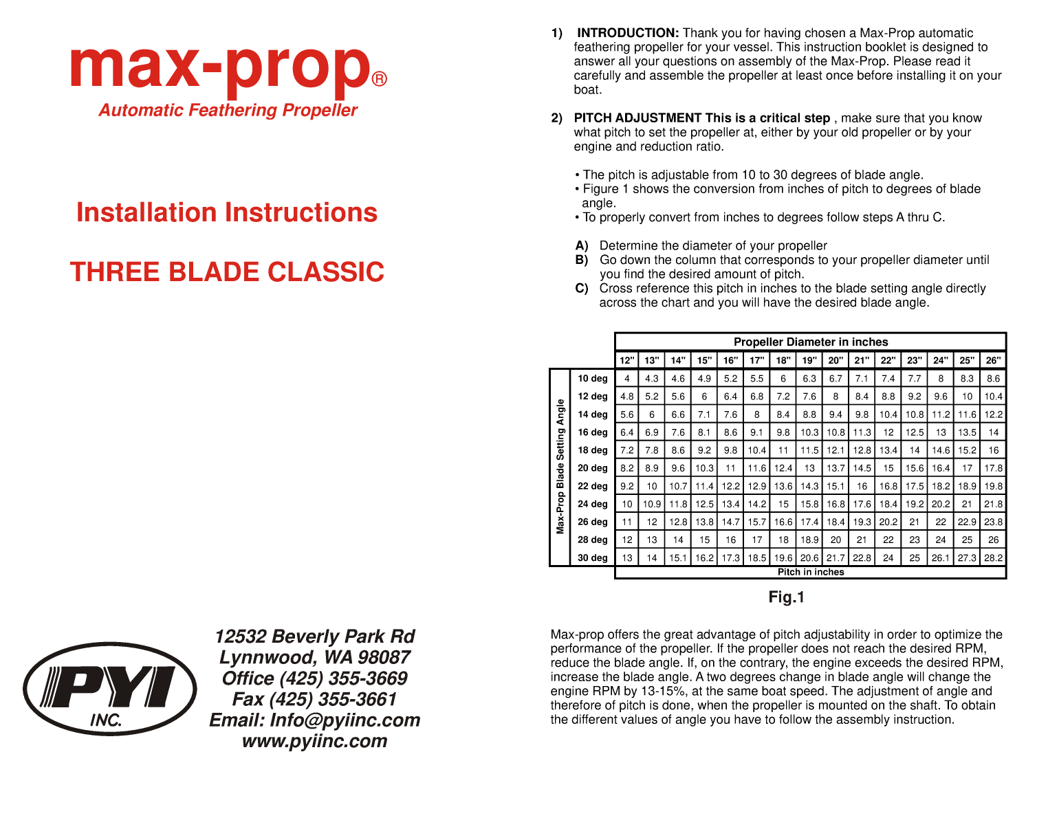 Pyi Max Prop 3 Blade Instructions