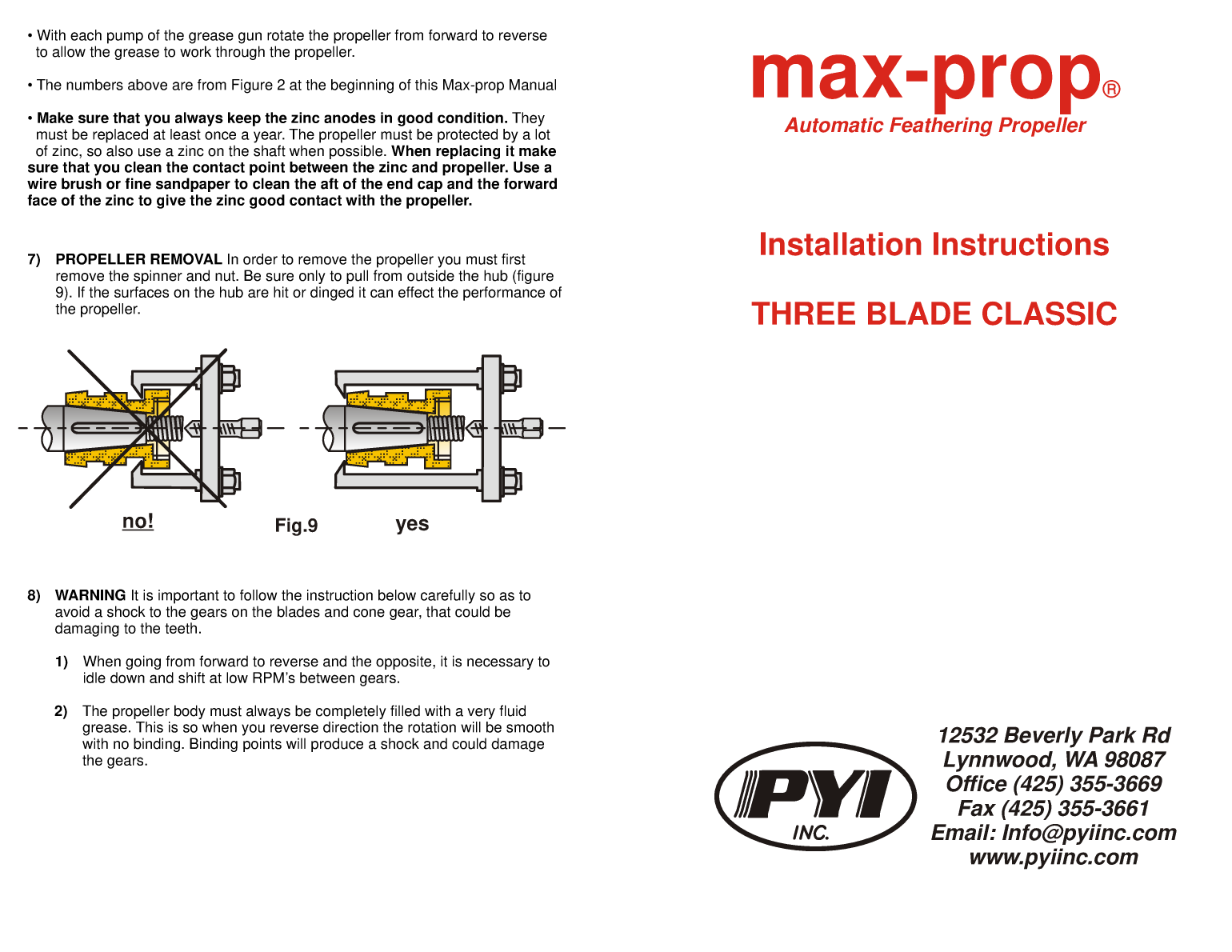 Pyi Max Prop 3 Blade Instructions