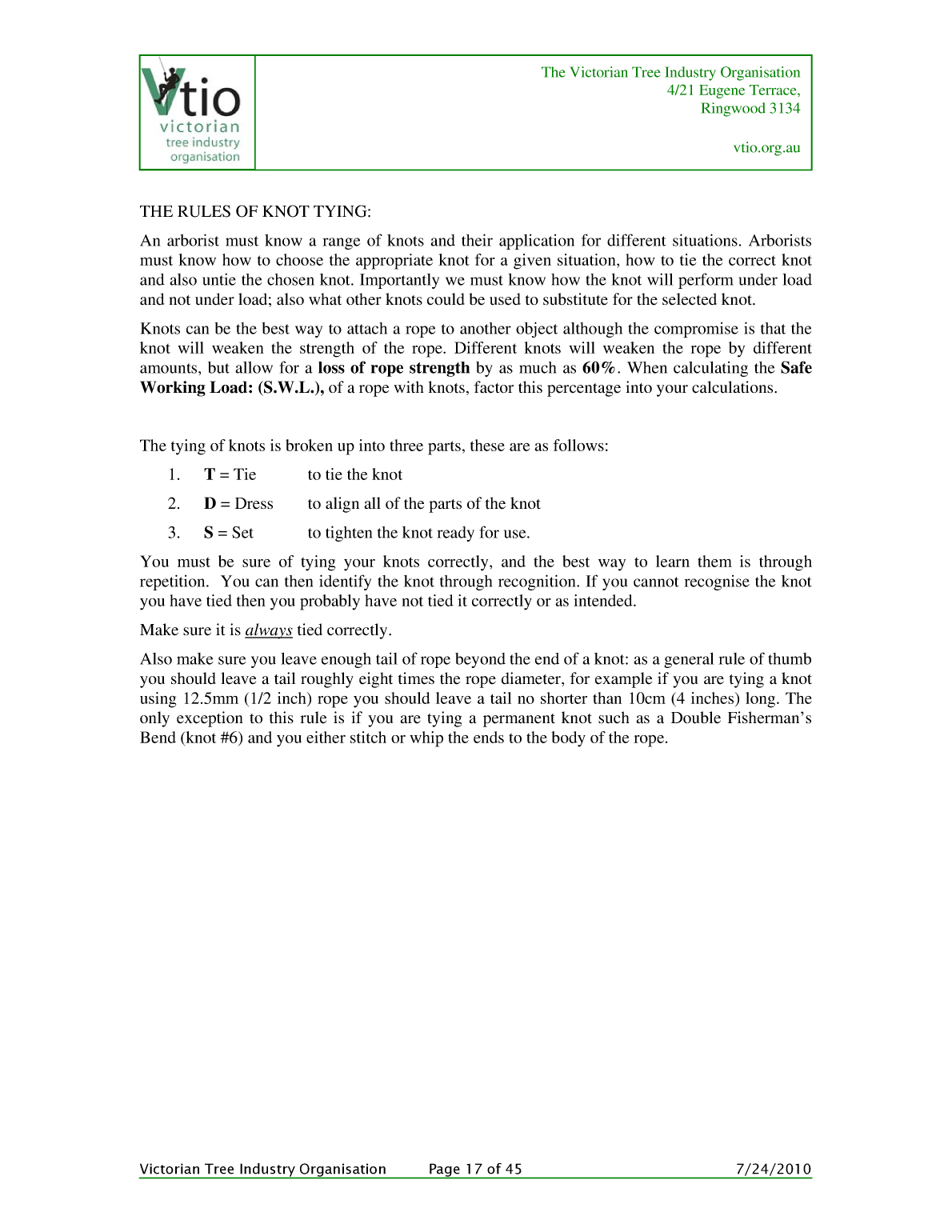 Knots for Arboriculture