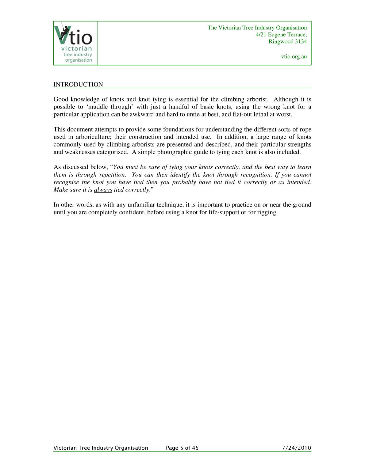 Knots for Arboriculture