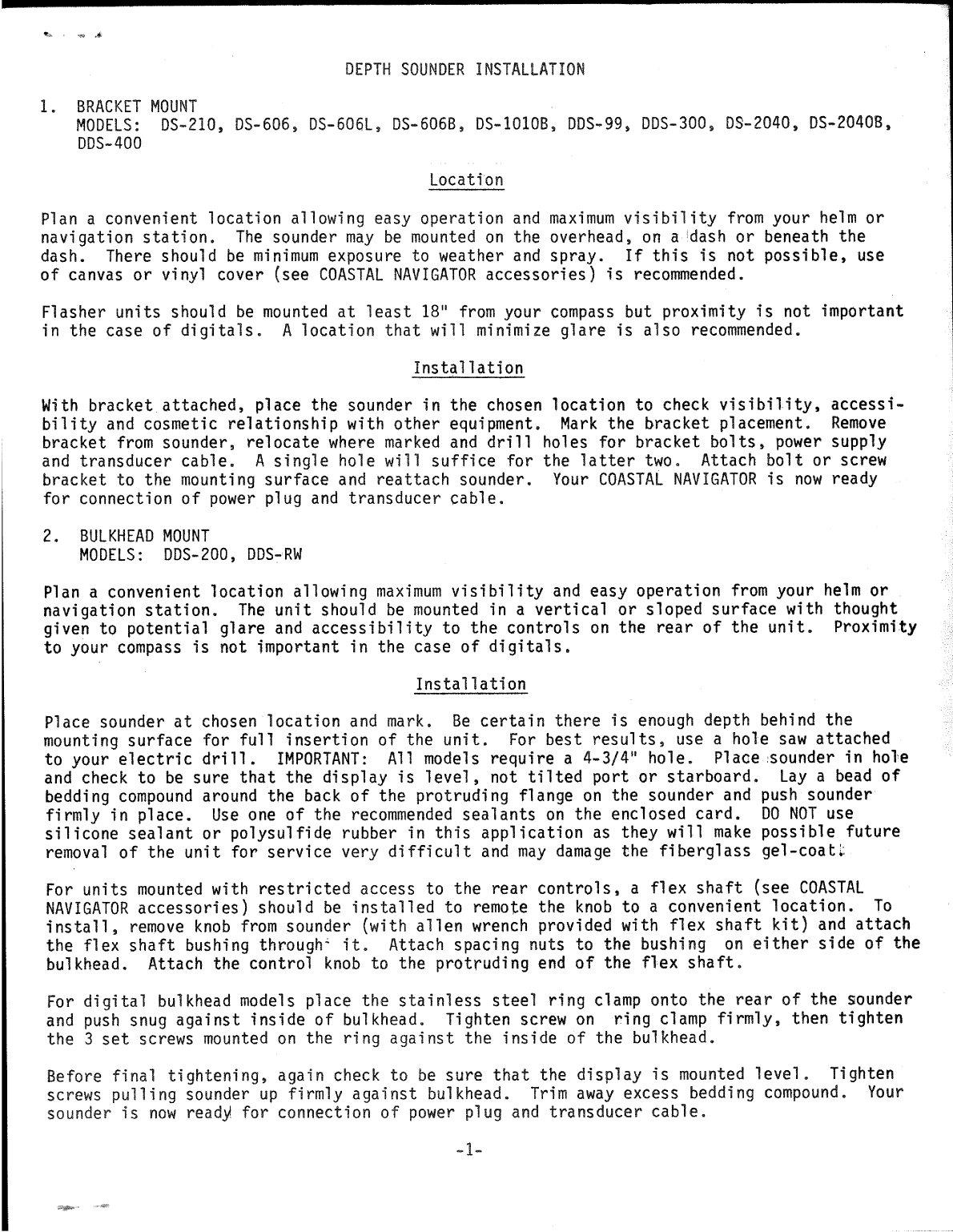 Coastal Navigator Depth Sounder Installation
