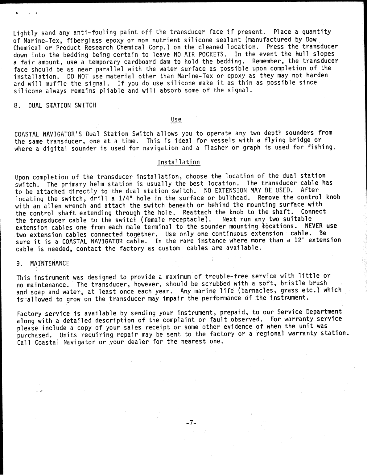 Coastal Navigator Depth Sounder Installation