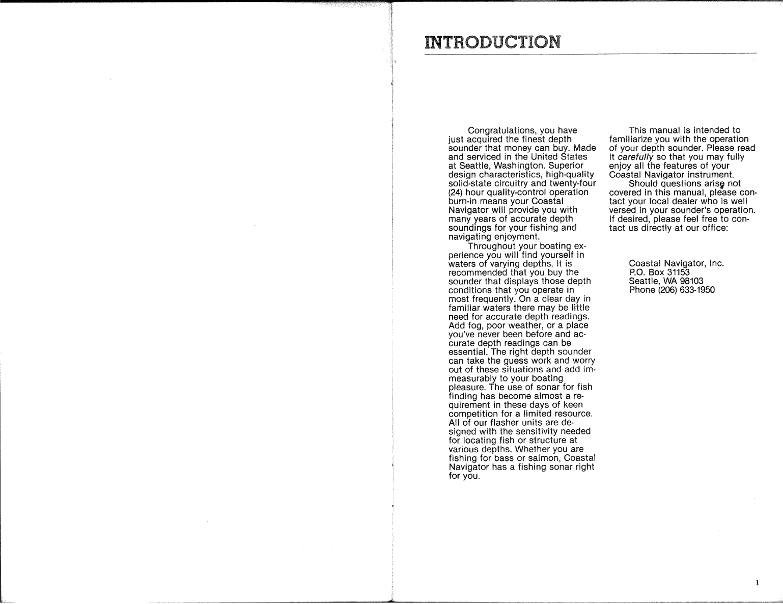 Coastal Navigator Depth Sounder Operation Manual