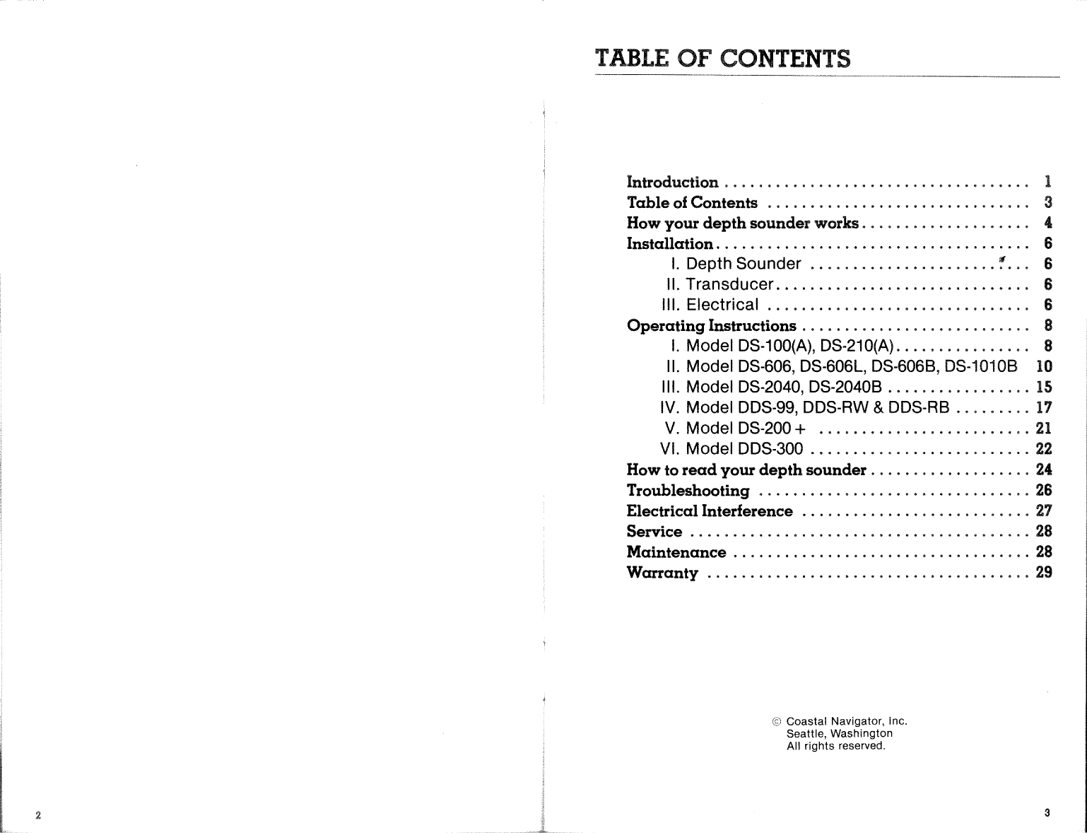 Coastal Navigator Depth Sounder Operation Manual