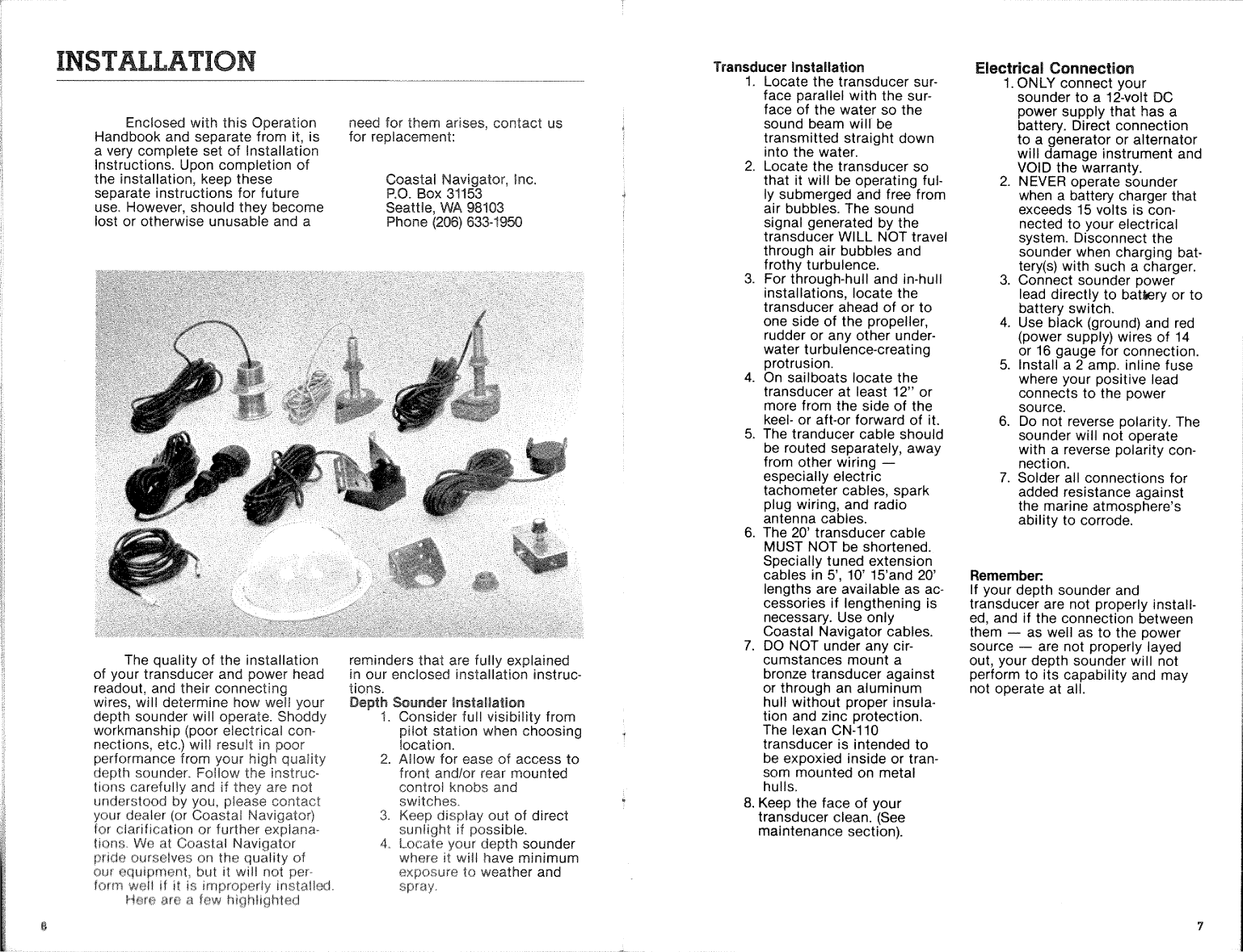 Coastal Navigator Depth Sounder Operation Manual