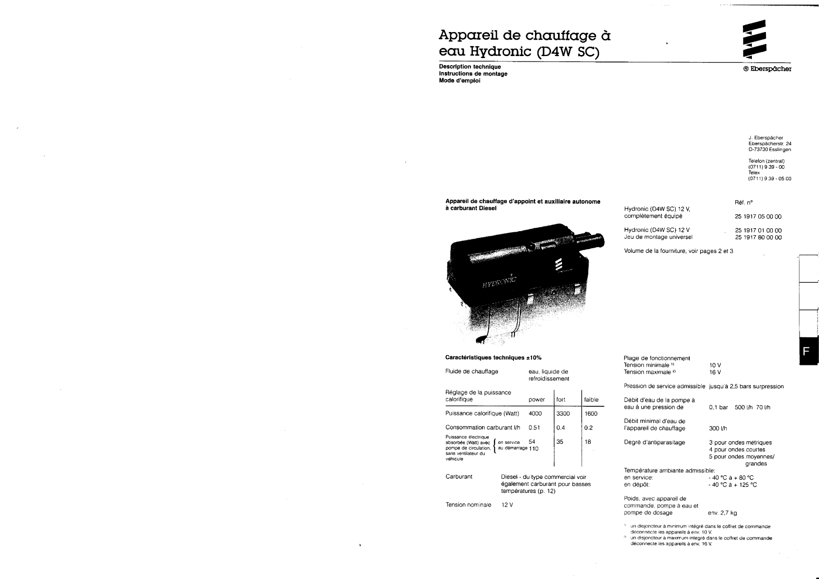Eberspacher: D4w 2pp D4w Heating Unit (water)