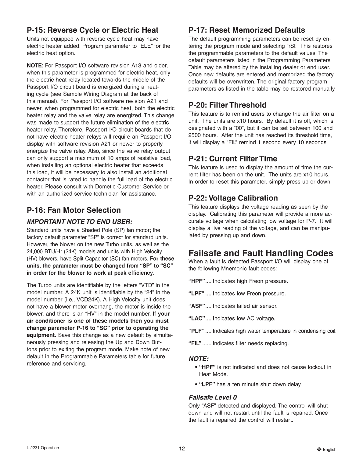 Dometic 2231 Marine Air Passport Control Operation Manual 21429