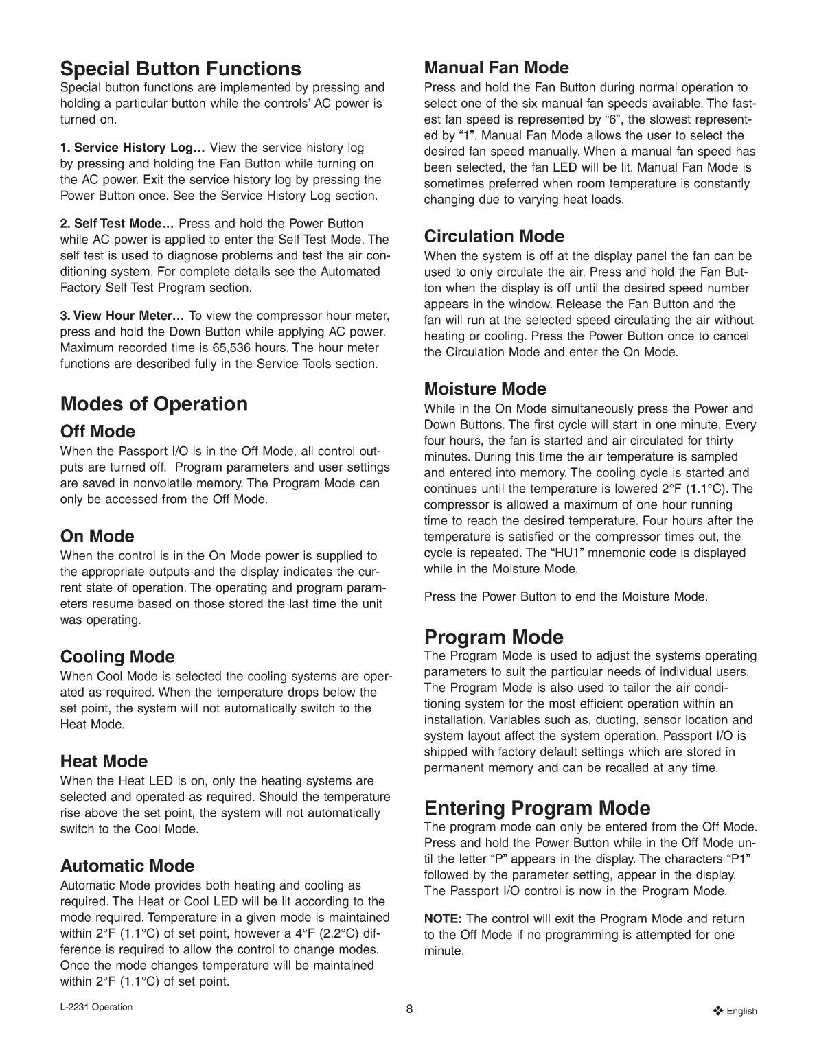 Dometic 2231 Marine Air Passport Control Operation Manual 21429