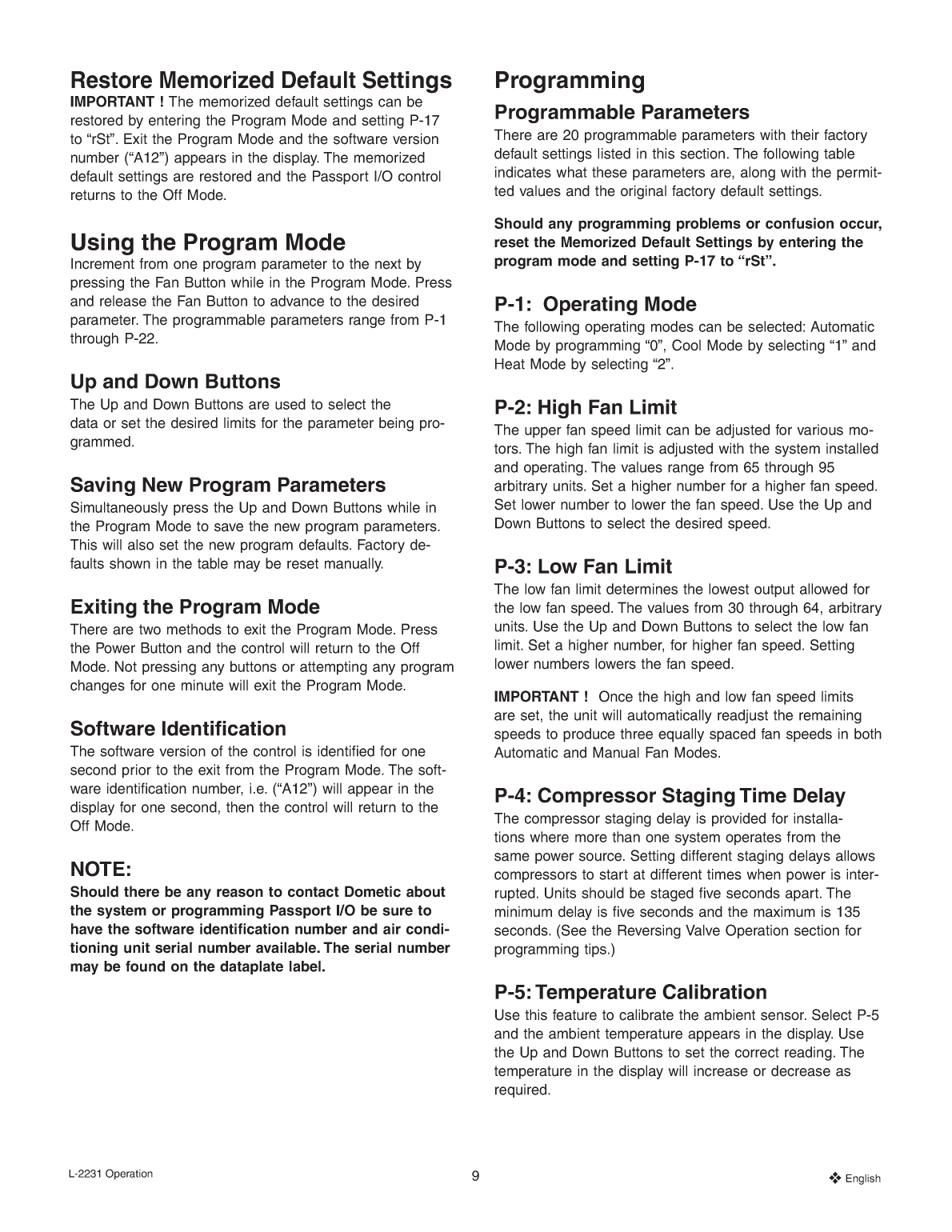 Dometic 2231 Marine Air Passport Control Operation Manual 21429