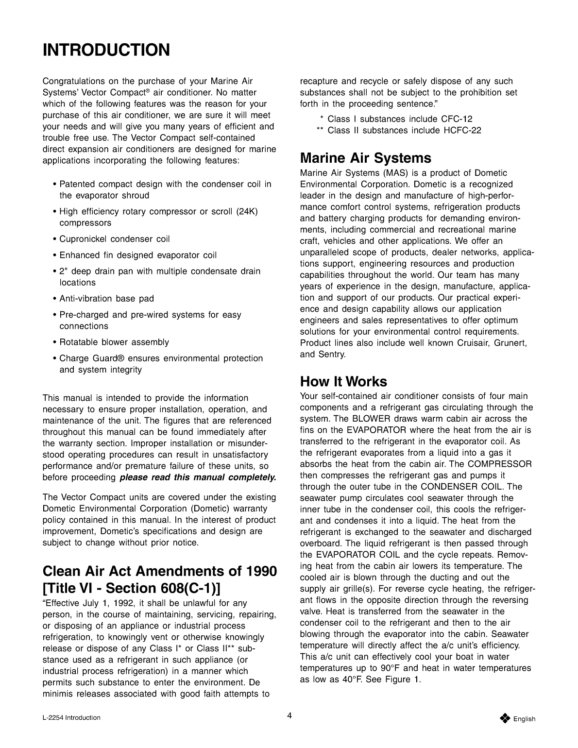 Dometic dx Vector Compact Installation Operation Manual 2254 15321