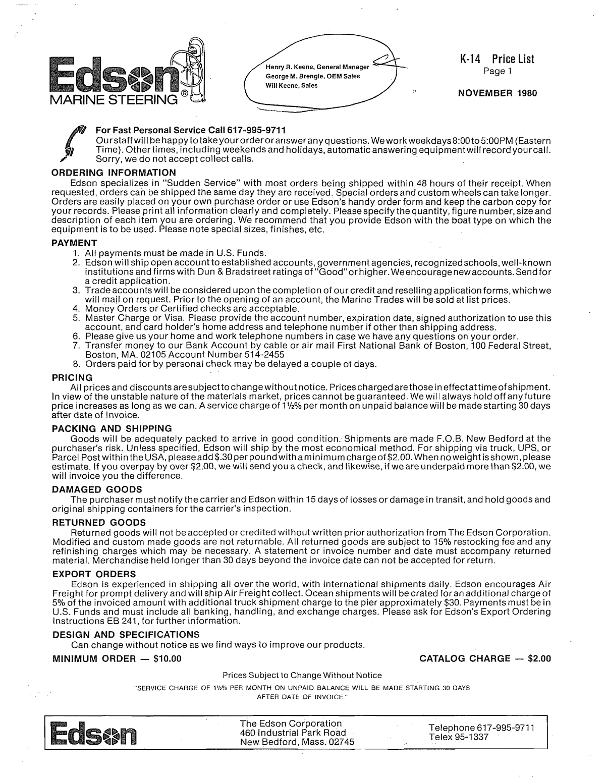 Edson Catelogue Steering. Binnacle