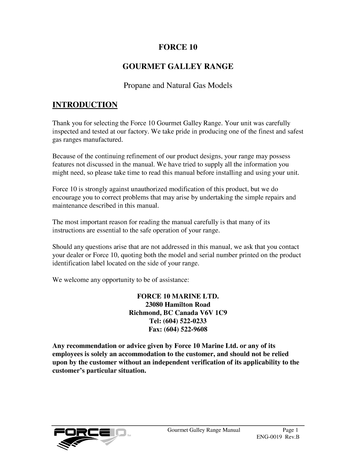 Force 10 Stove Manual eng 0019 Rev b