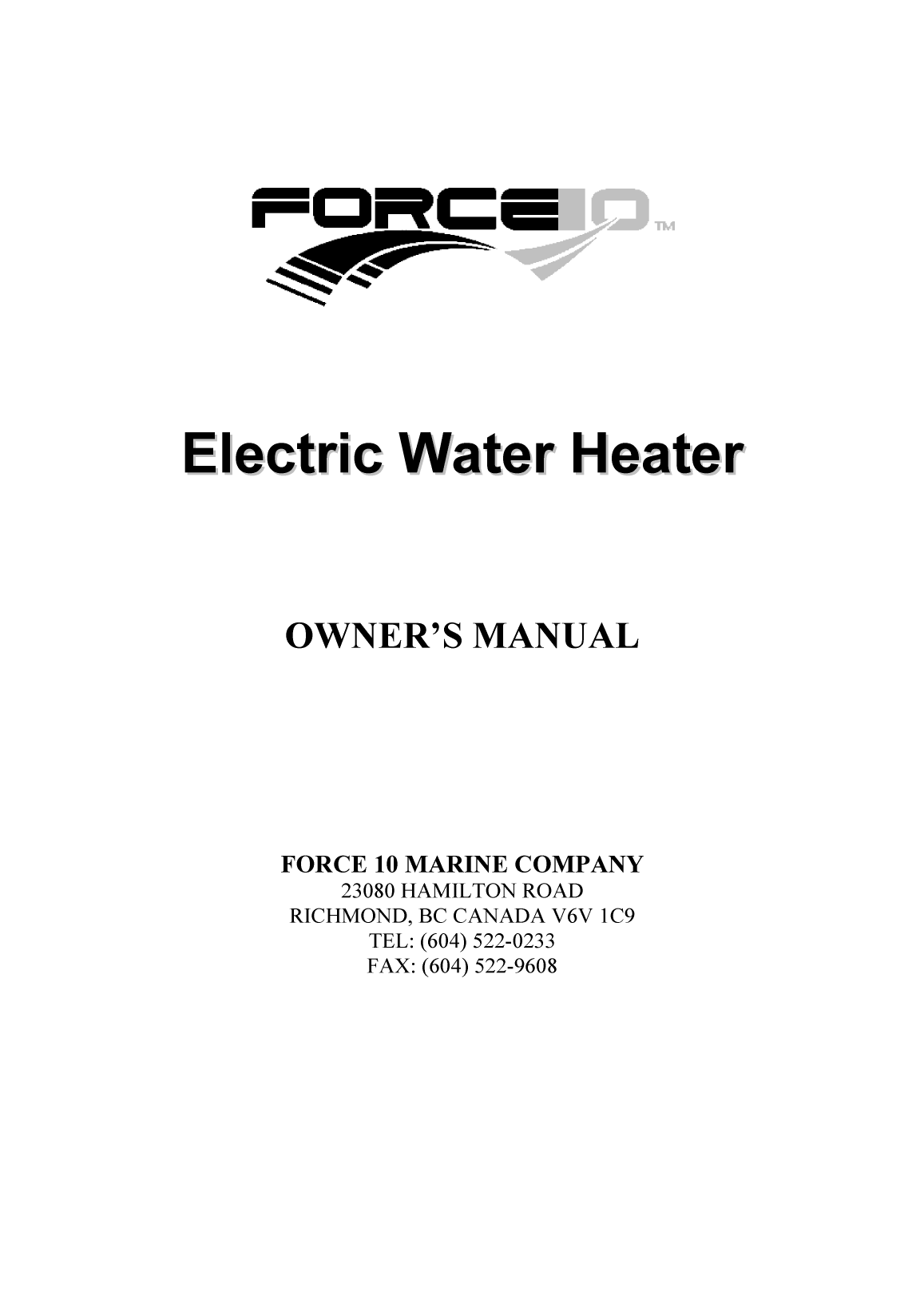 Force 10 Water Heater Manual