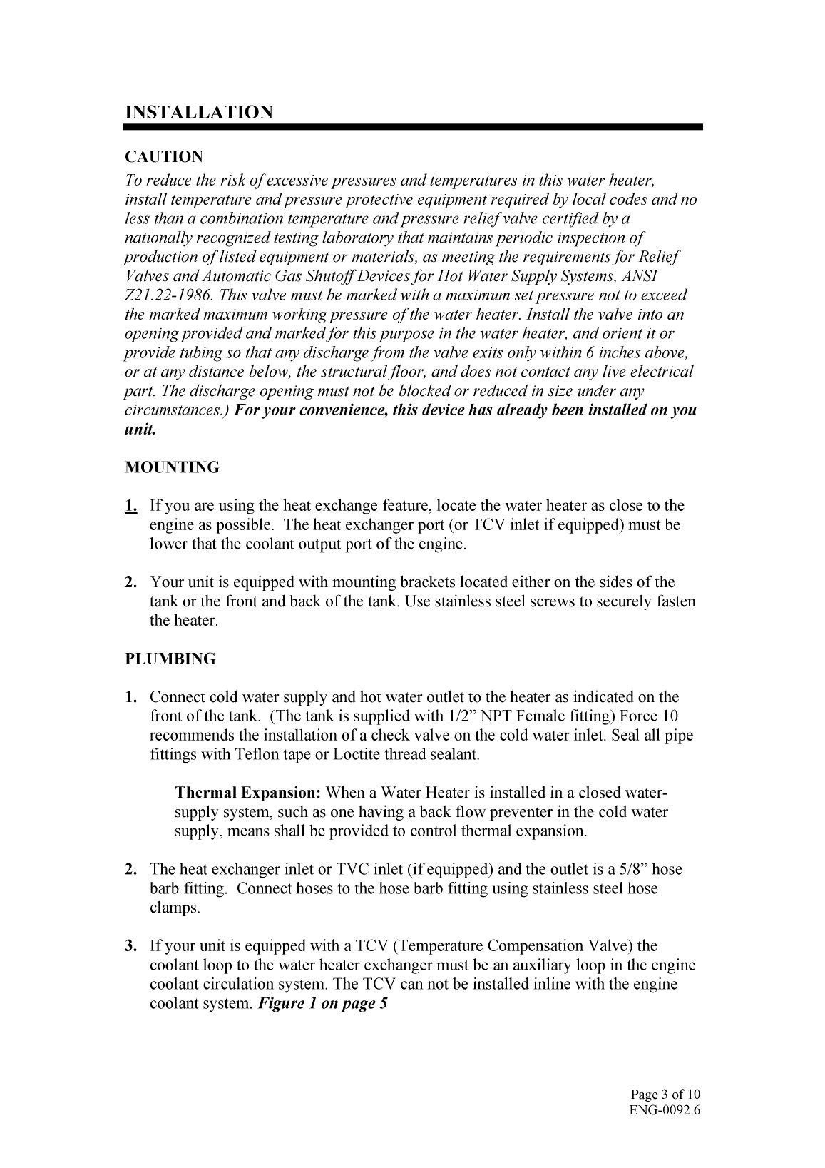 Force 10 Water Heater Manual