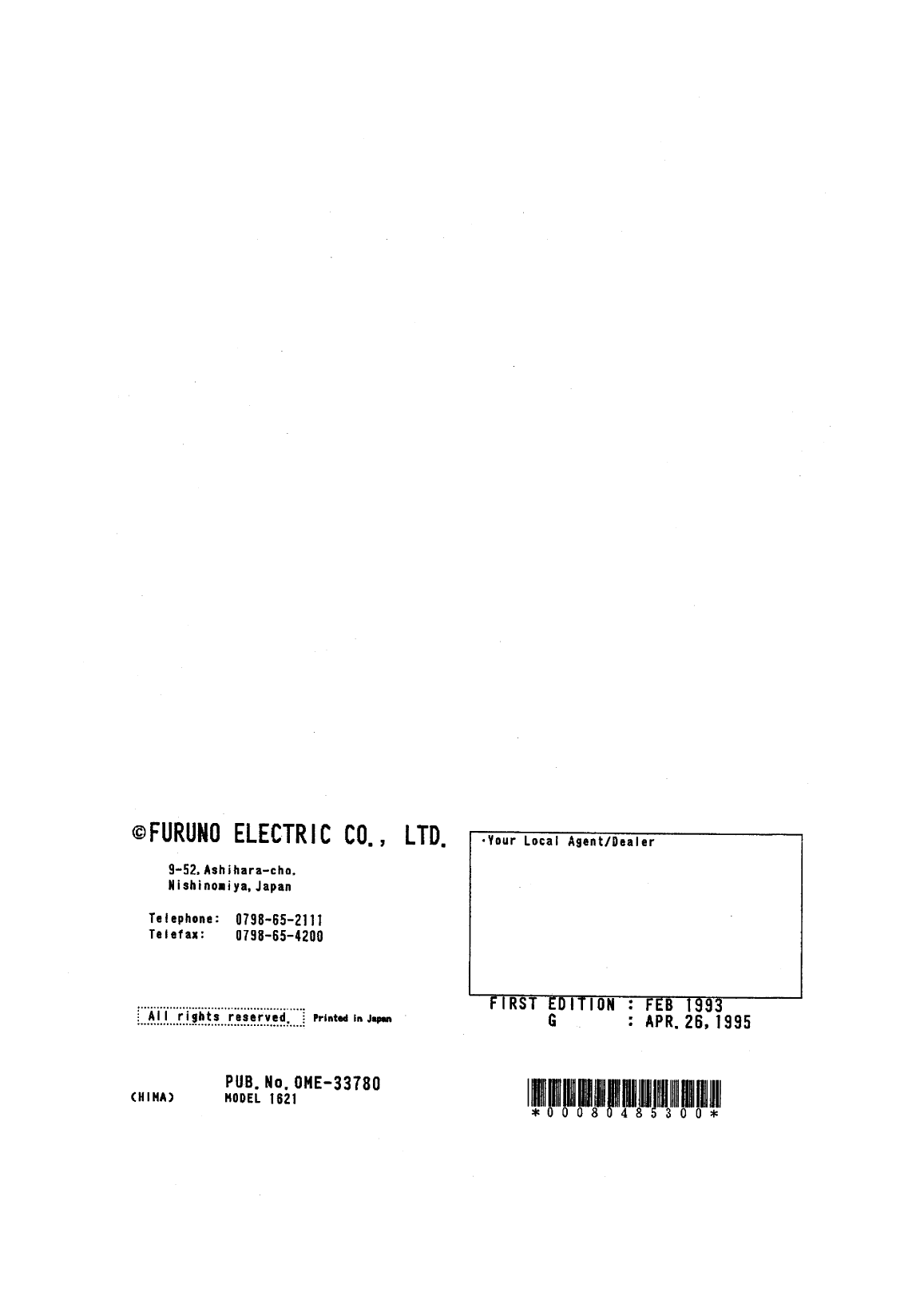 Furuno 1621 Operator Manual