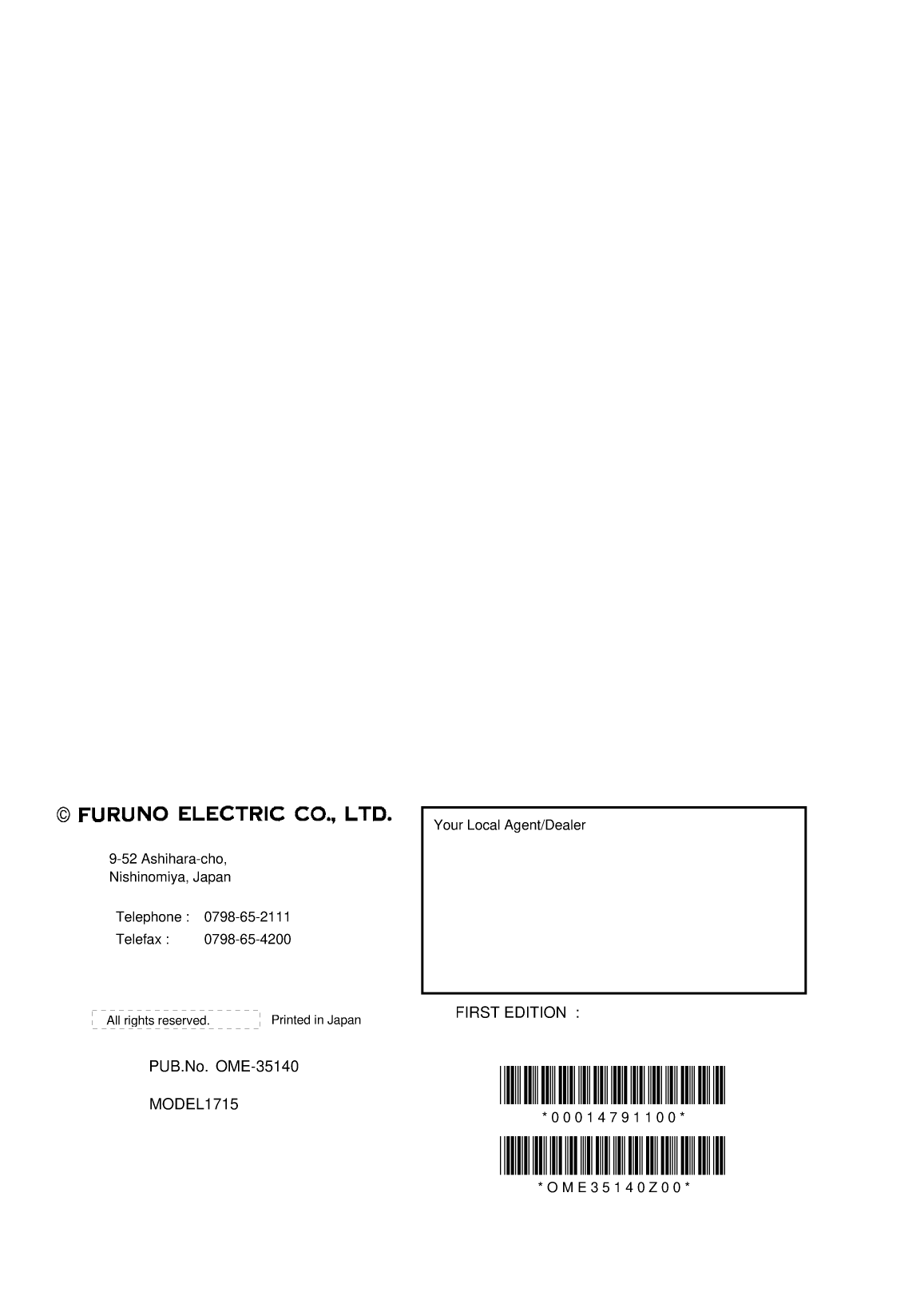 Furuno 1715 Radar Operator's Manual