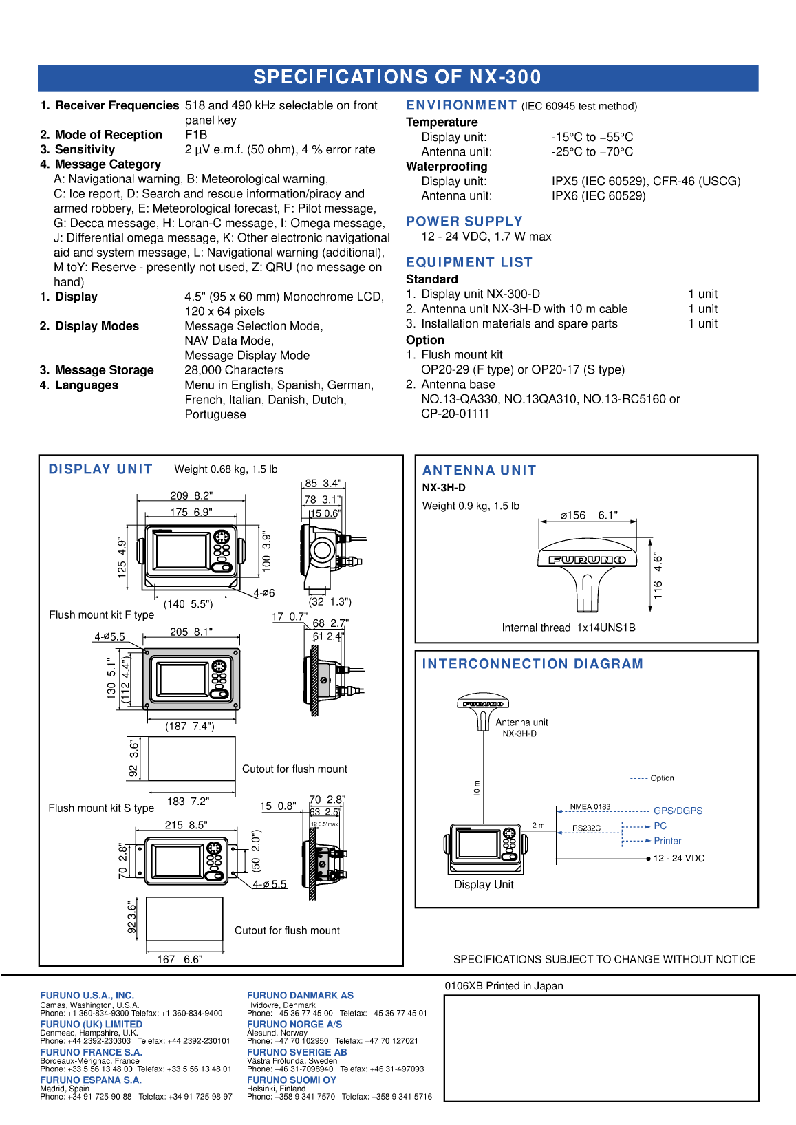 Furuno: Nx300 flyer Navtex Receiver Furuno Nx 300 (dual Freq)