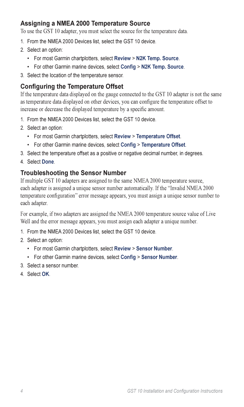 Garmin gst10 Water Speedand Temperature Adapter Installationand Configuration Insturctions