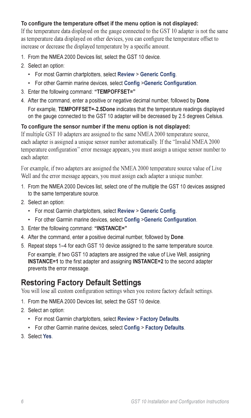 Garmin gst10 Water Speedand Temperature Adapter Installationand Configuration Insturctions