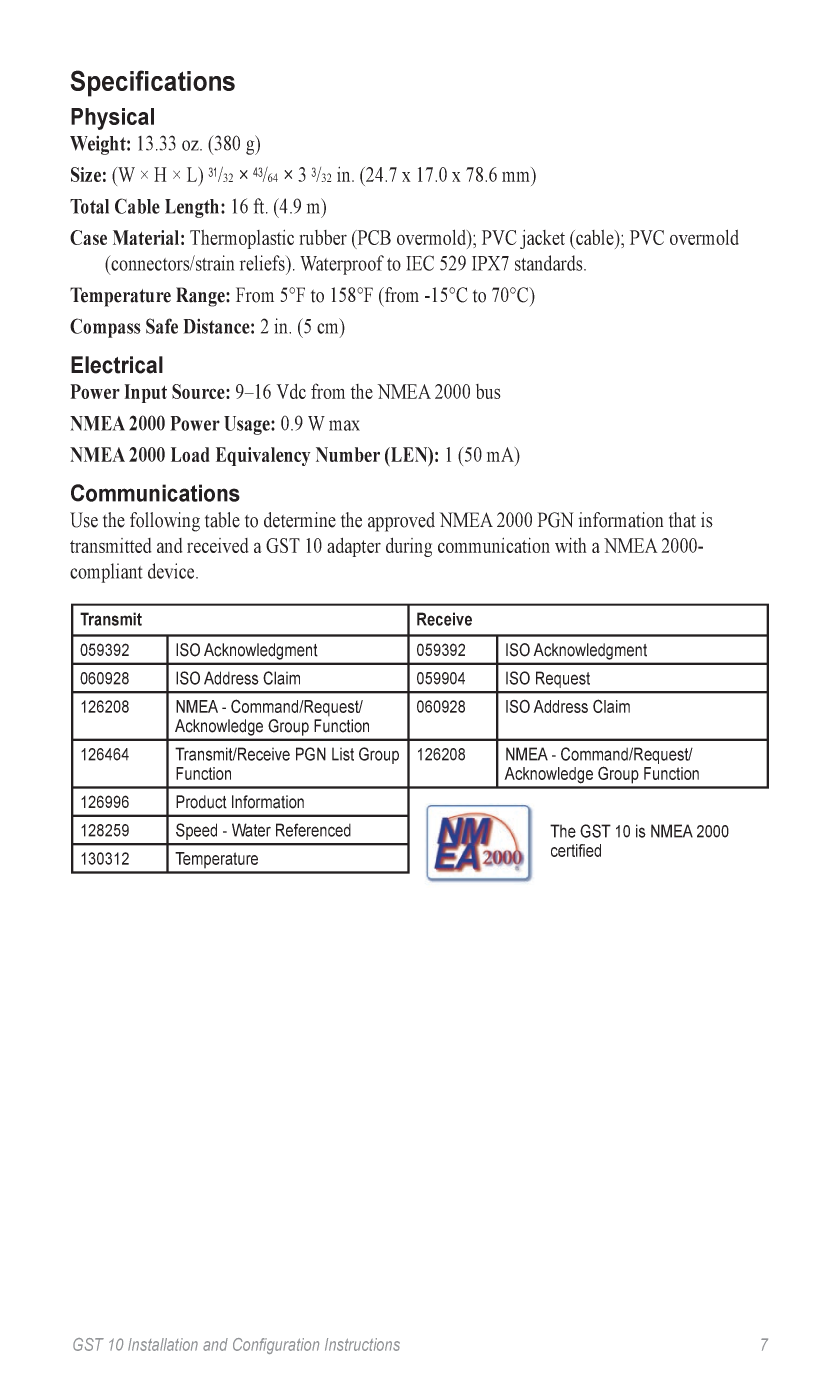 Garmin gst10 Water Speedand Temperature Adapter Installationand Configuration Insturctions