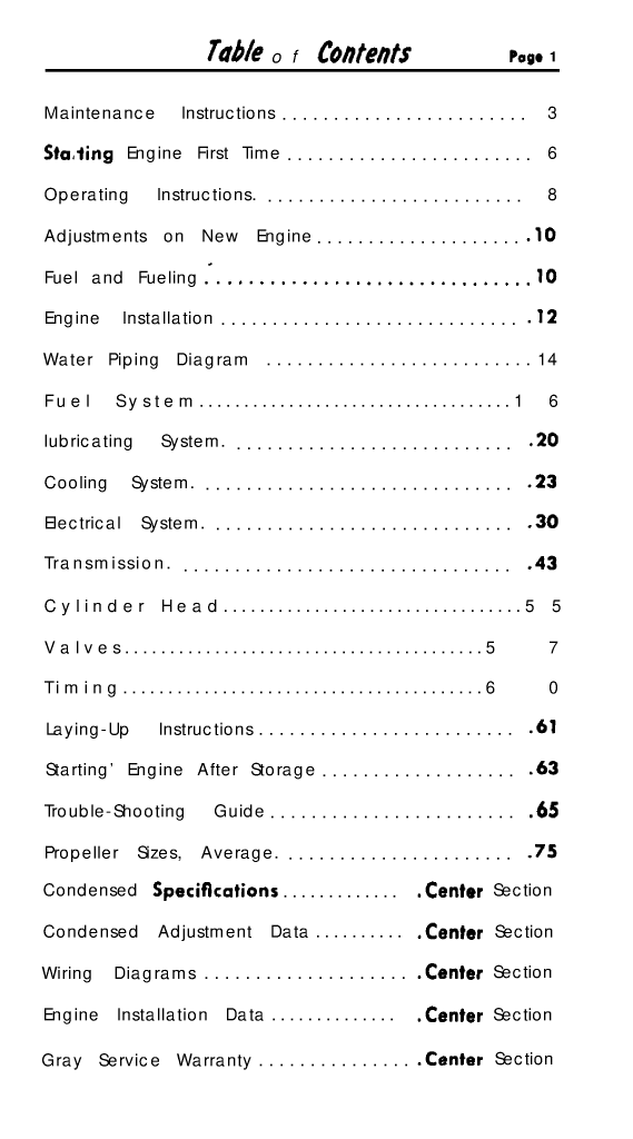 ' Gray Marine Manual 4 And 6 Cyclinder Engines (1938 1958 Models)'