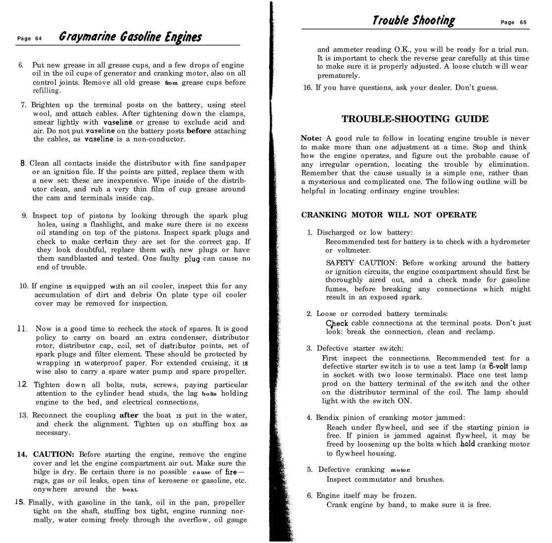 ' Gray Marine Manual 4 And 6 Cyclinder Engines (1938 1958 Models)'