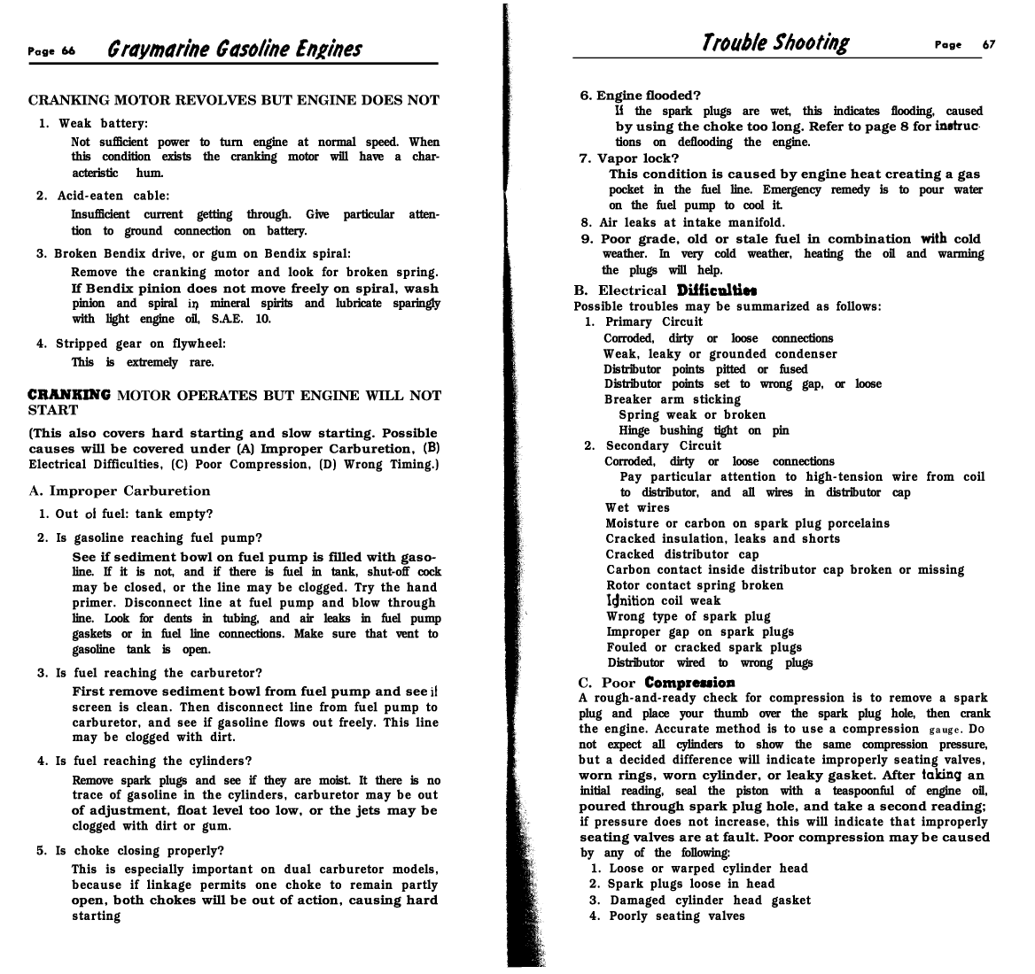' Gray Marine Manual 4 And 6 Cyclinder Engines (1938 1958 Models)'