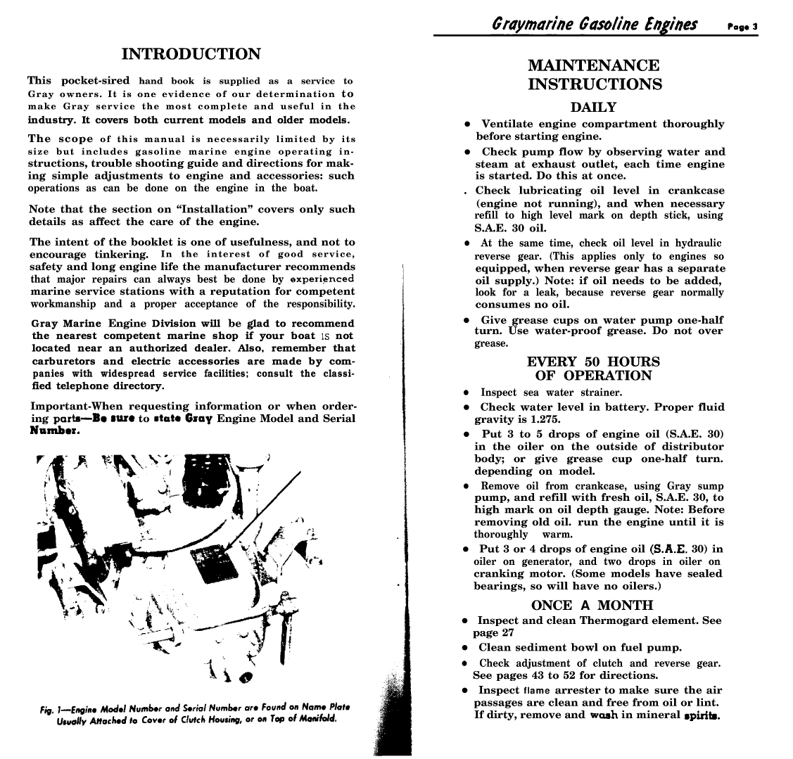 ' Gray Marine Manual 4 And 6 Cyclinder Engines (1938 1958 Models)'