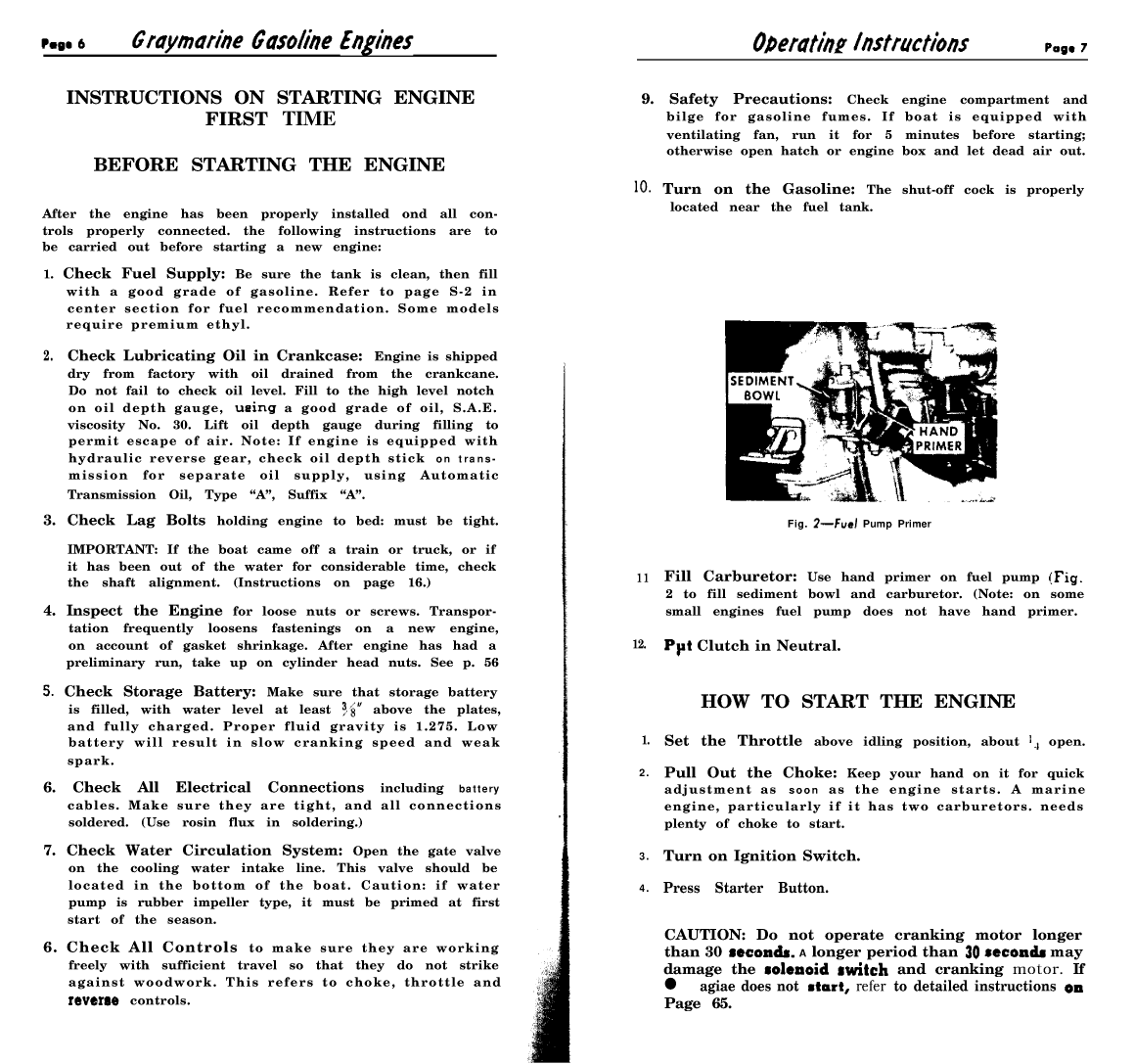 ' Gray Marine Manual 4 And 6 Cyclinder Engines (1938 1958 Models)'