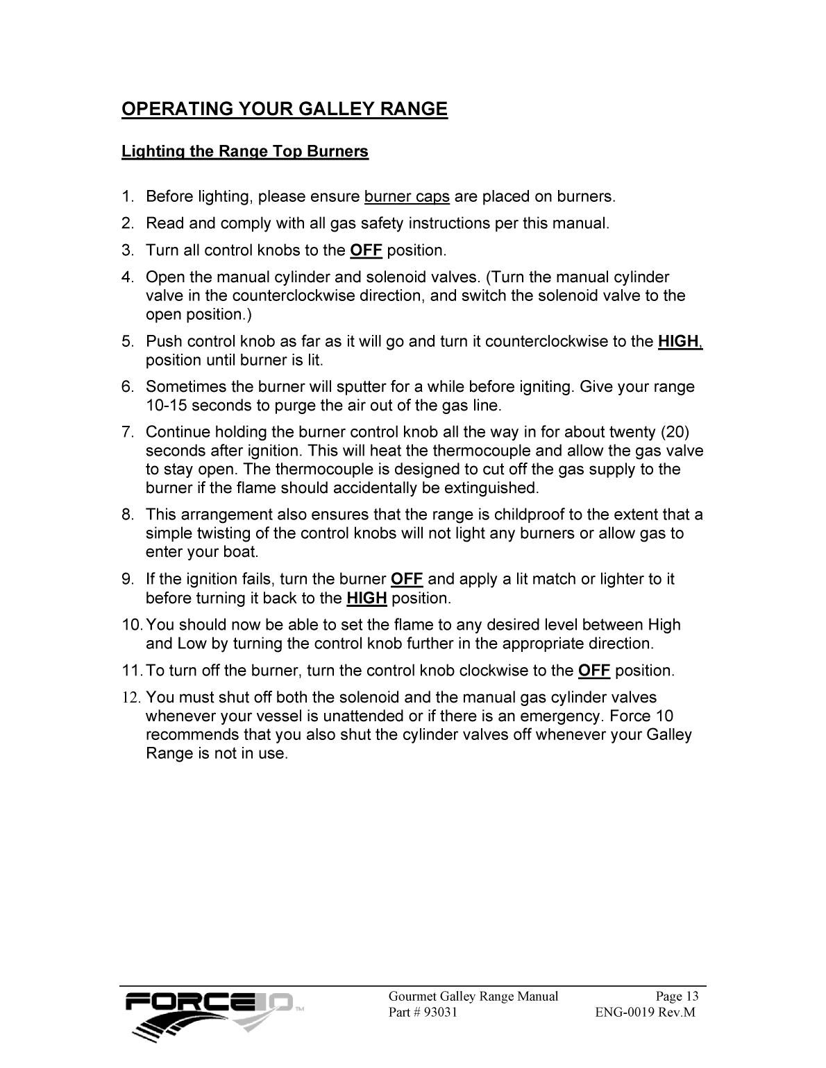 Force10 Gourmet Galley Range Manual