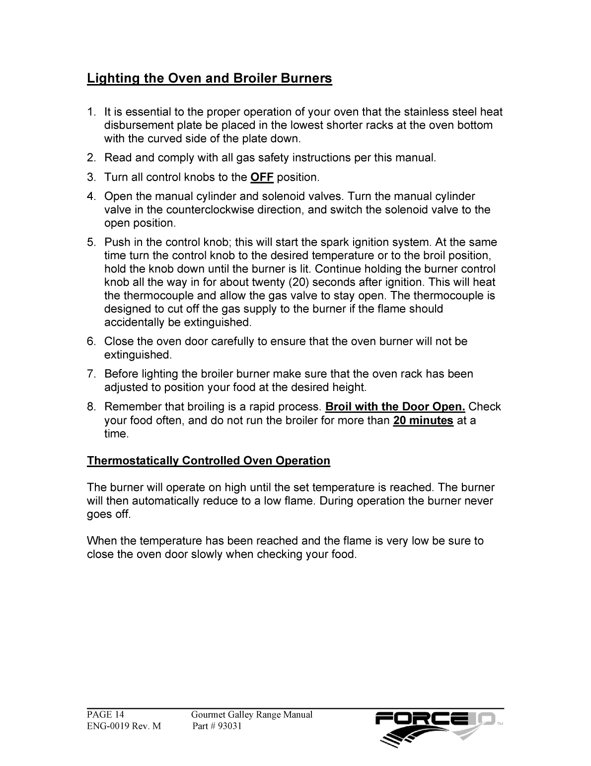 Force10 Gourmet Galley Range Manual