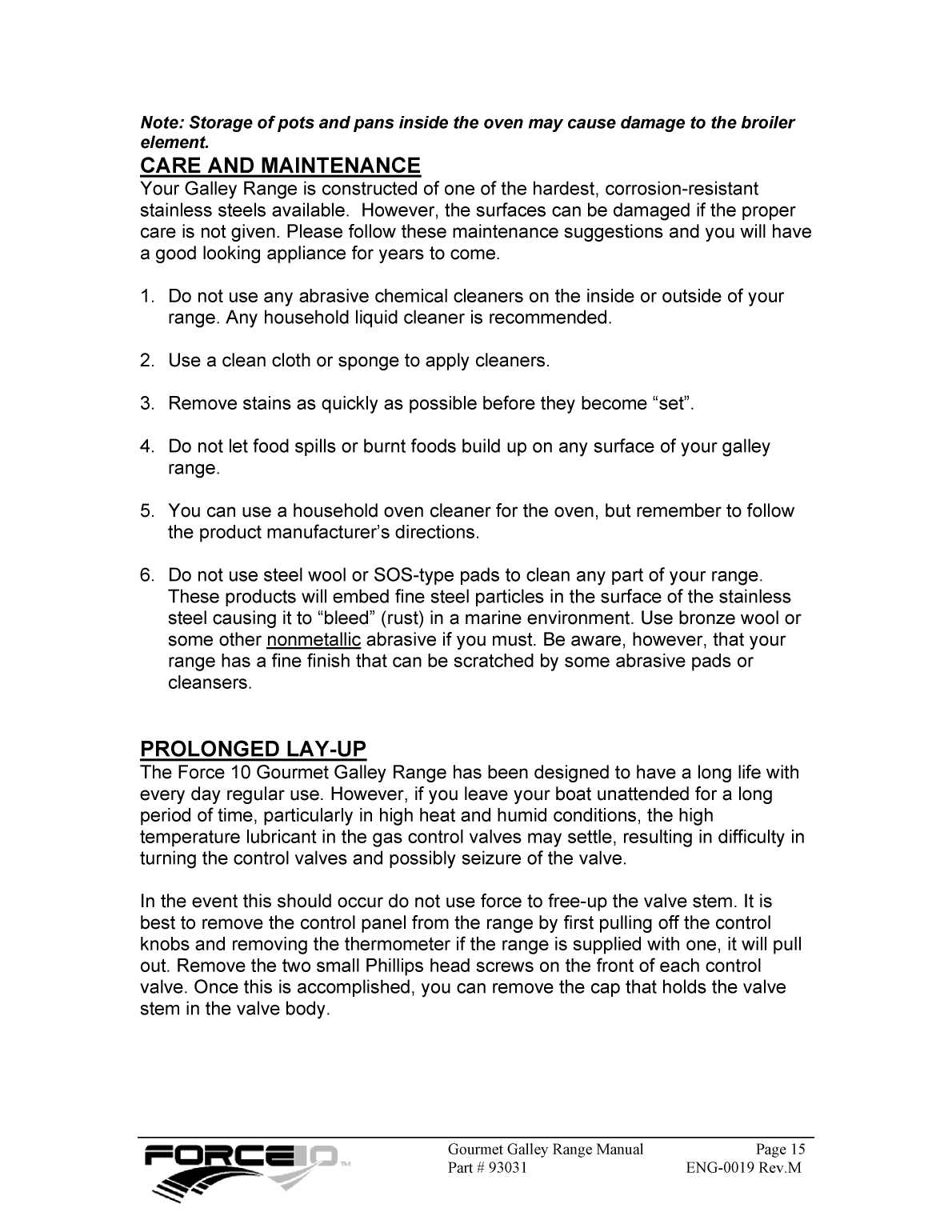 Force10 Gourmet Galley Range Manual