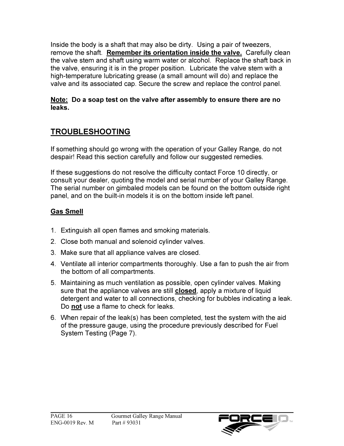 Force10 Gourmet Galley Range Manual