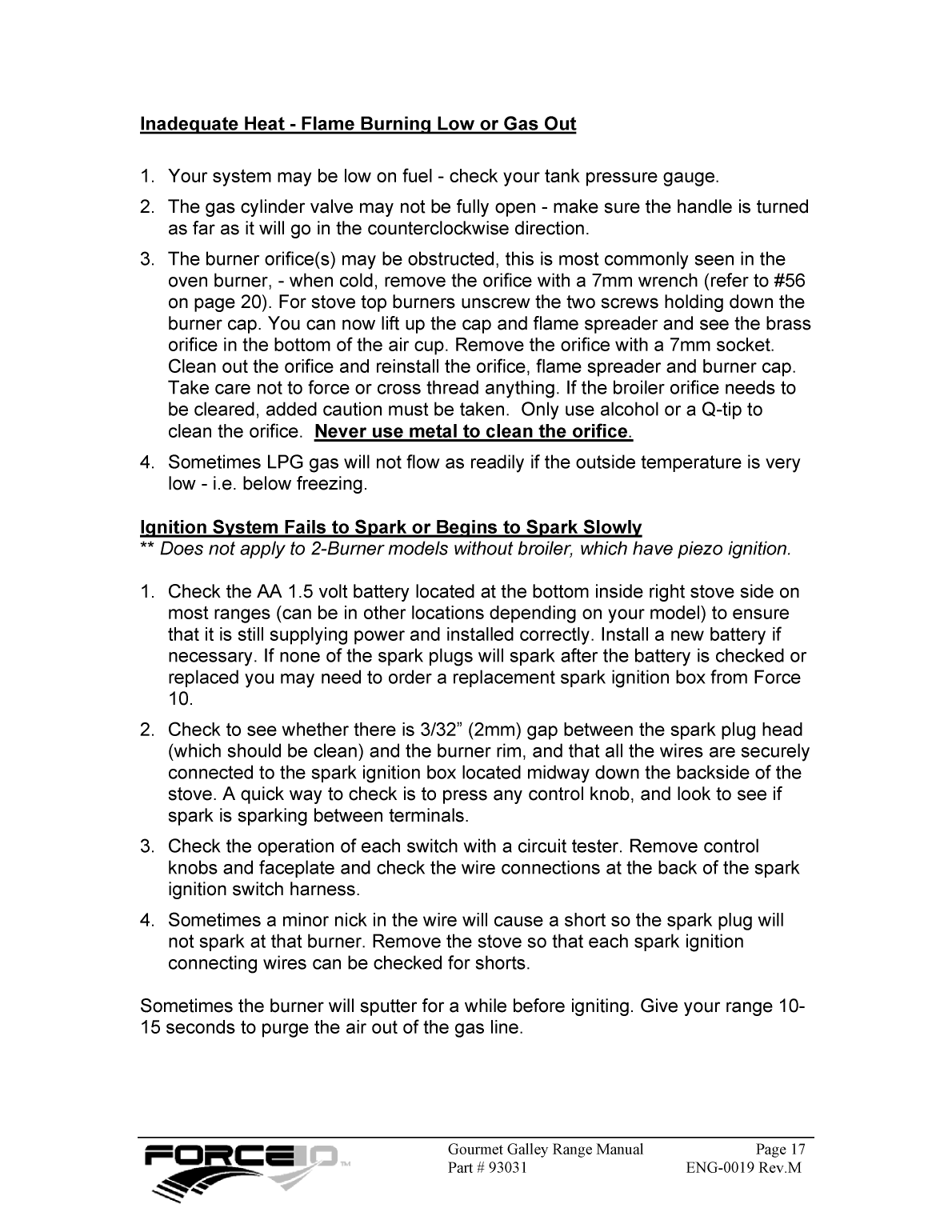 Force10 Gourmet Galley Range Manual