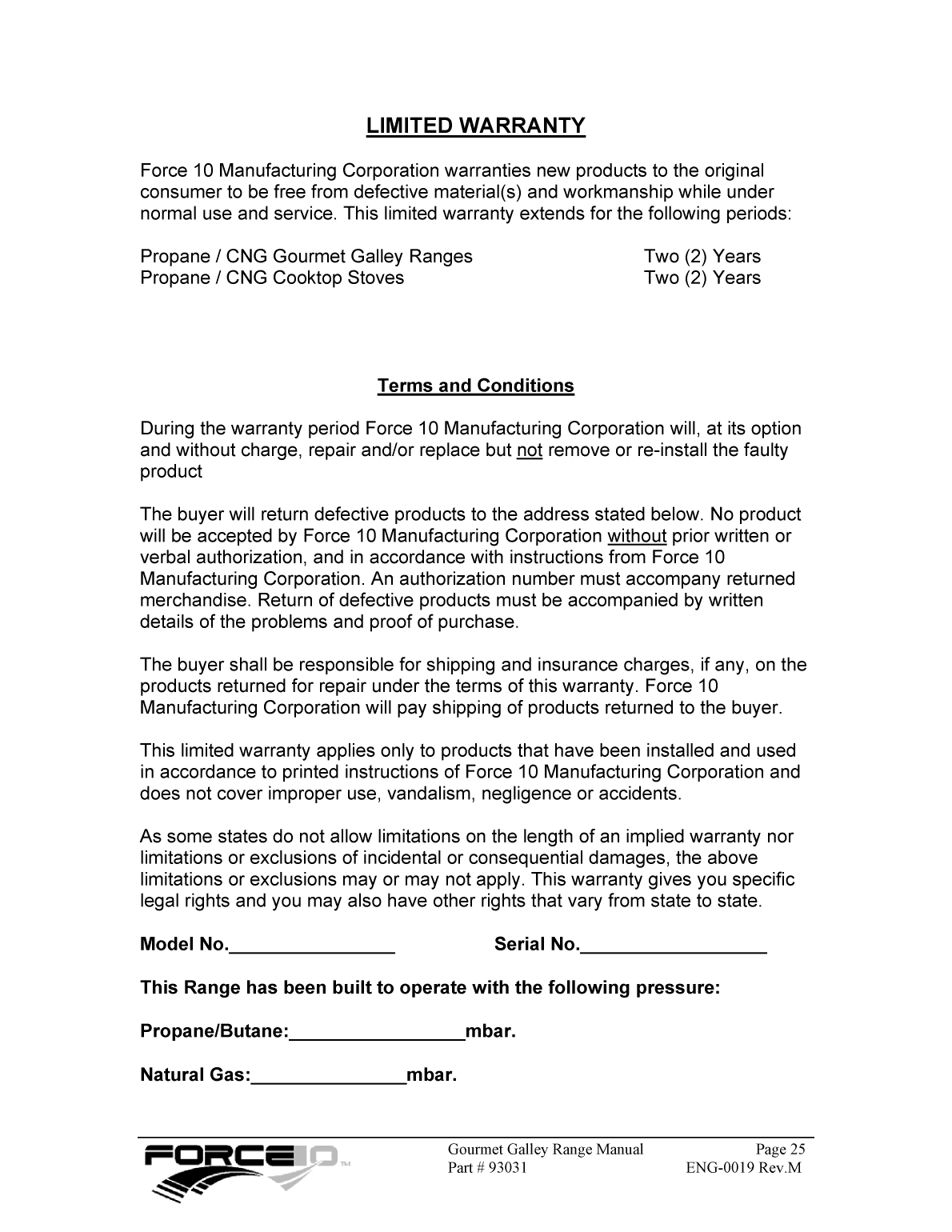 Force10 Gourmet Galley Range Manual