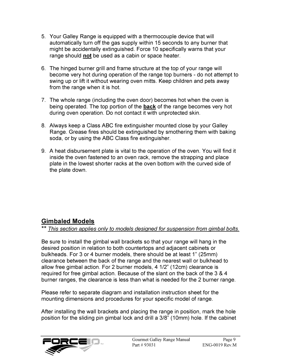 Force10 Gourmet Galley Range Manual