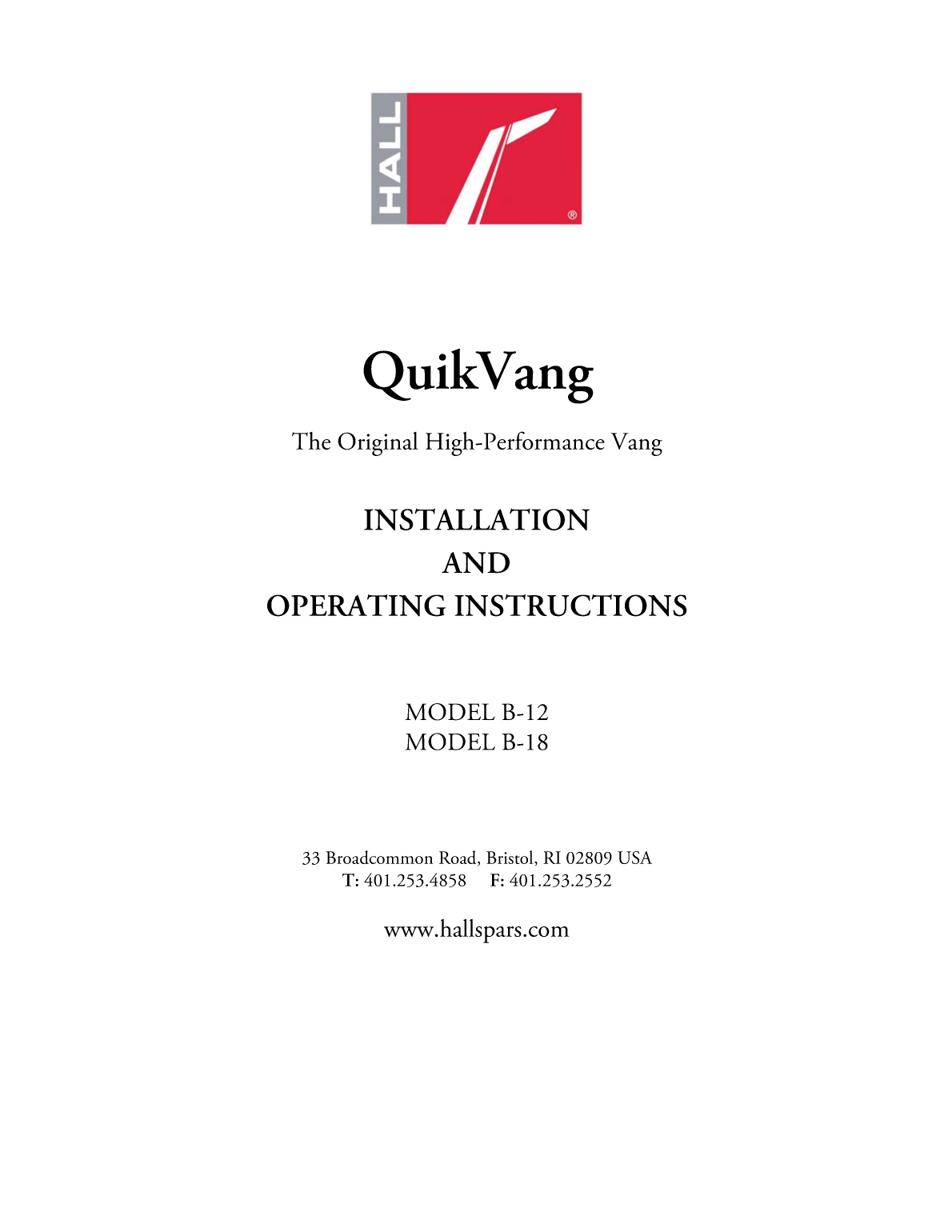 Hall Quik Vang B12 Manual