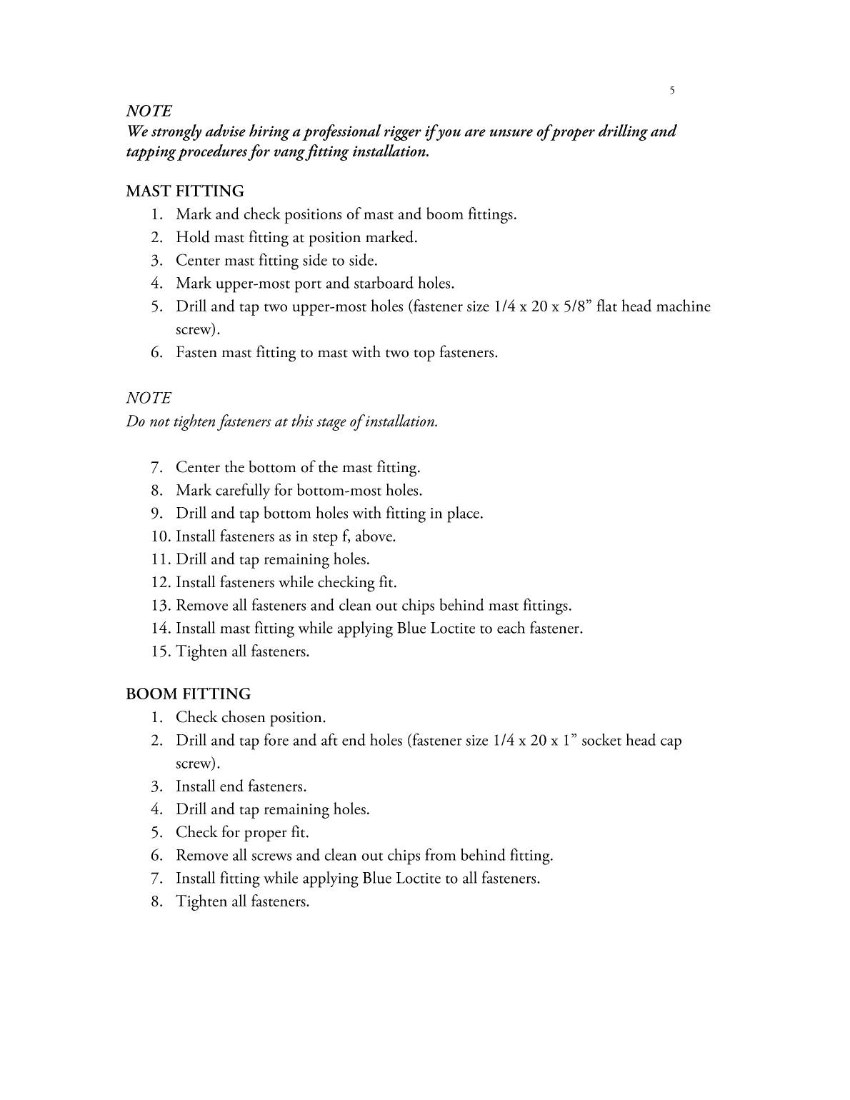 Hall Quik Vang B12 Manual