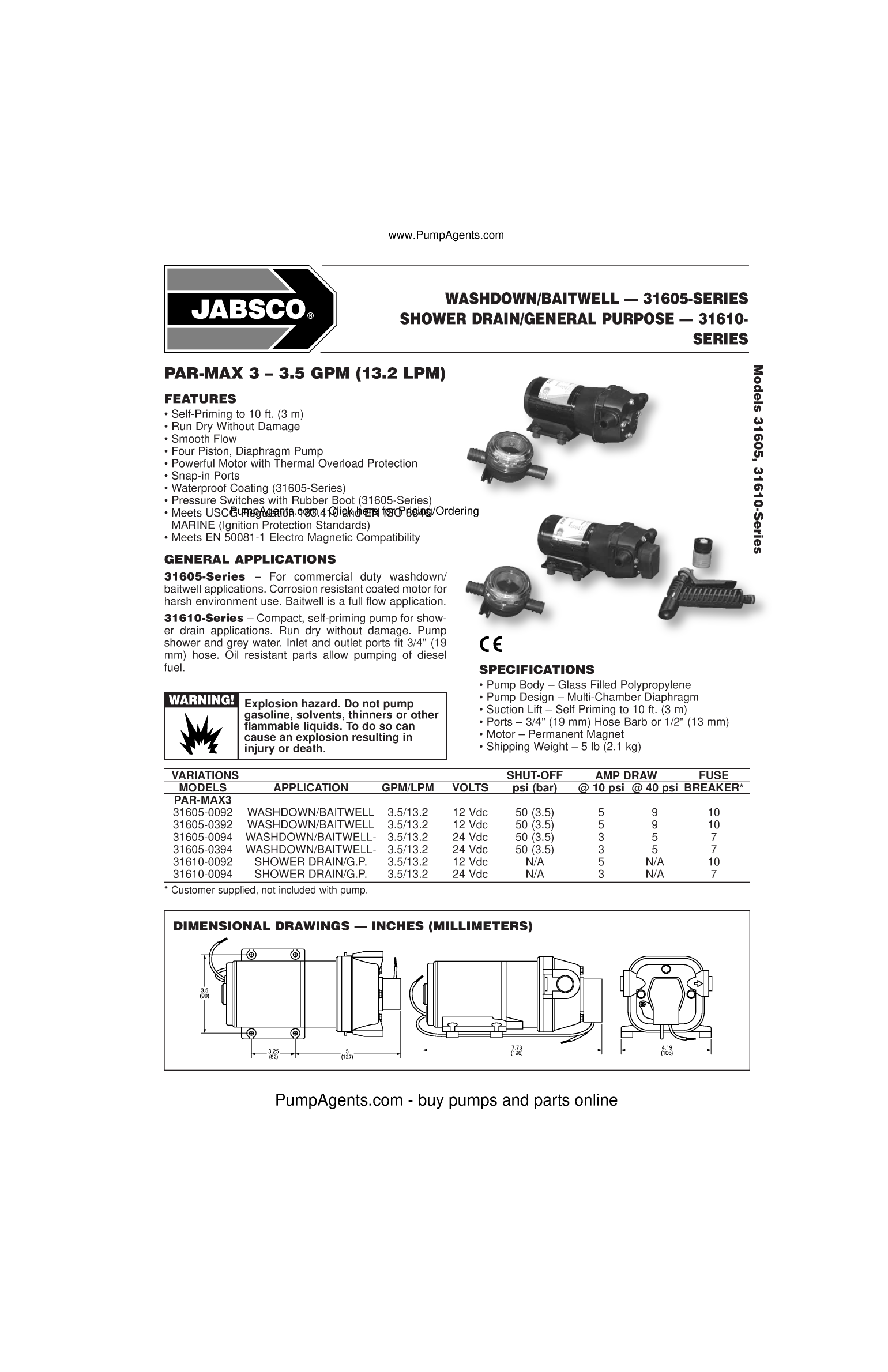 Jabsco Parmax Shower Pump 31610 0092