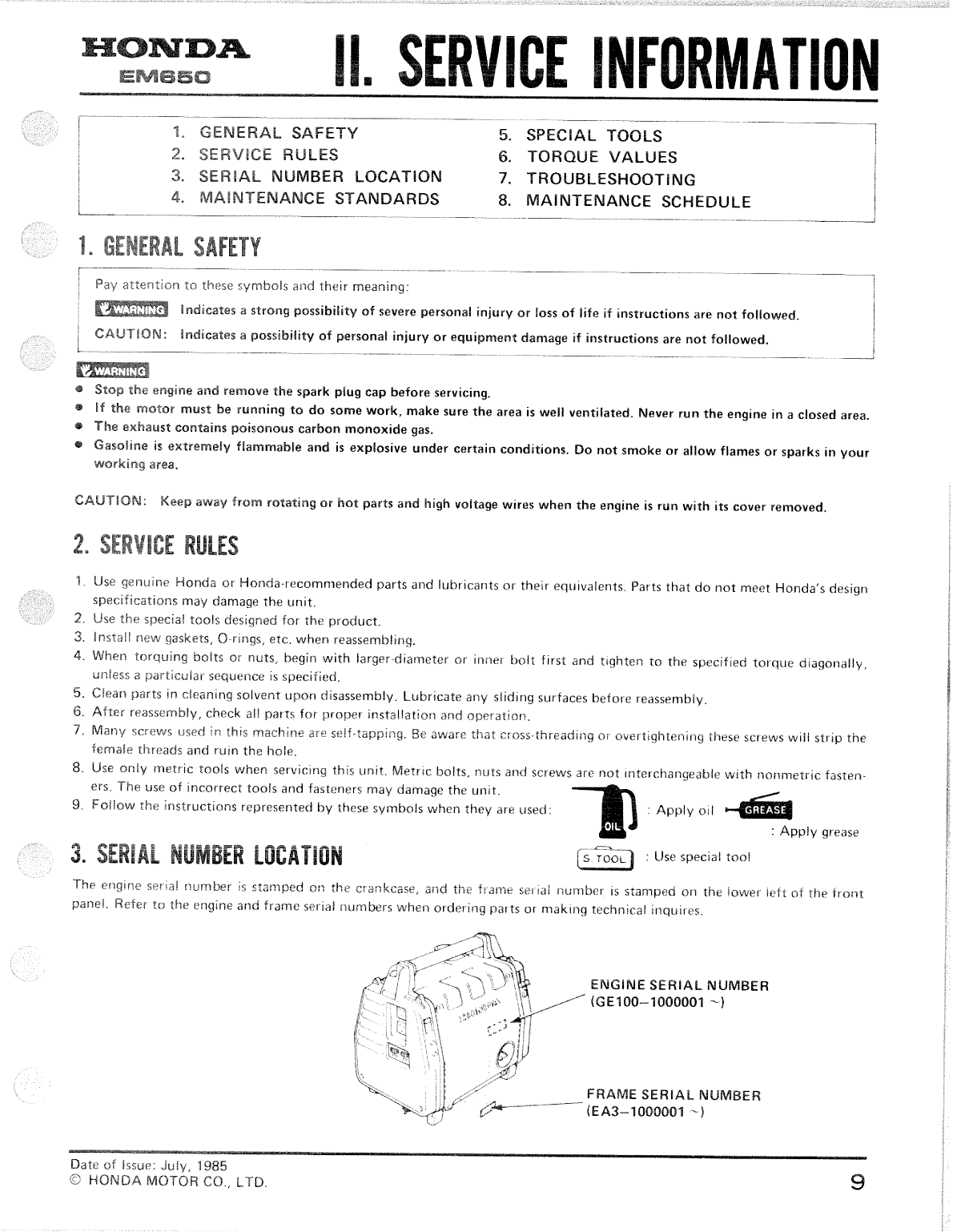 Honda Em650 Generator Shop Manual