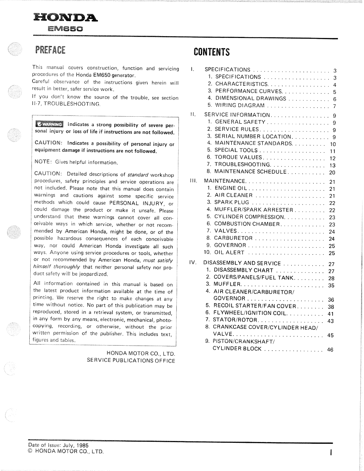 Honda Em650 Generator Shop Manual