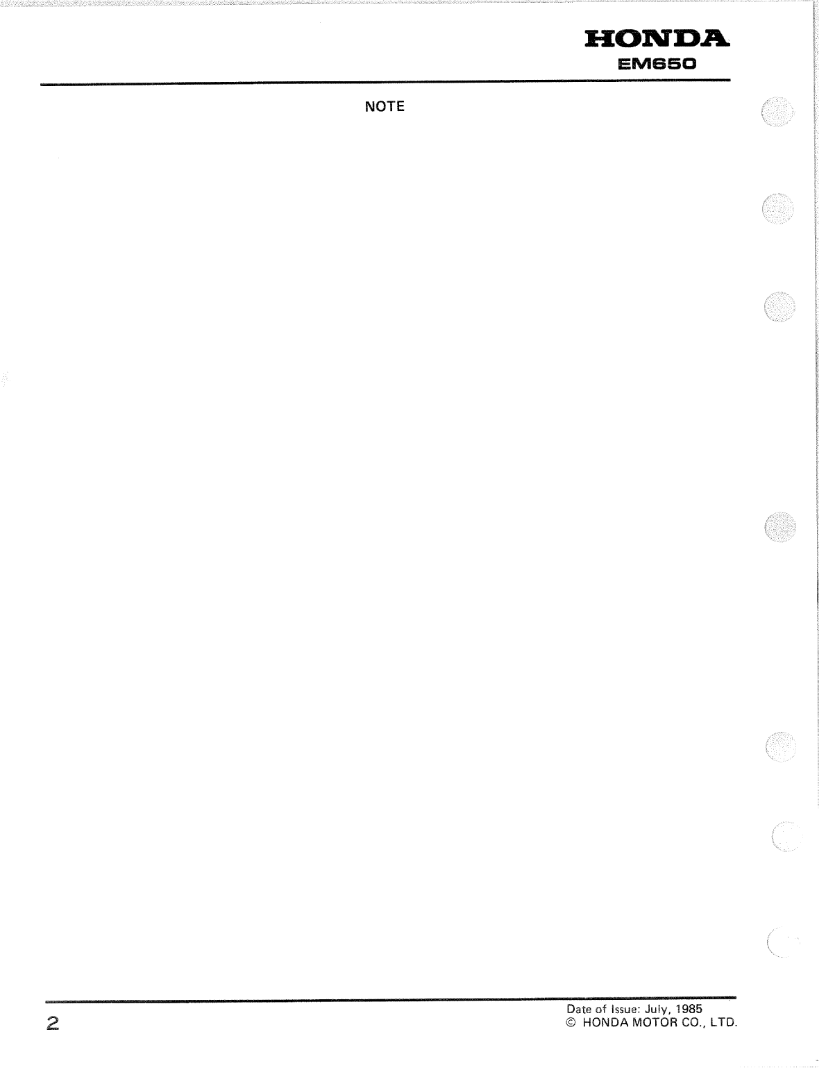 Honda Em650 Generator Shop Manual