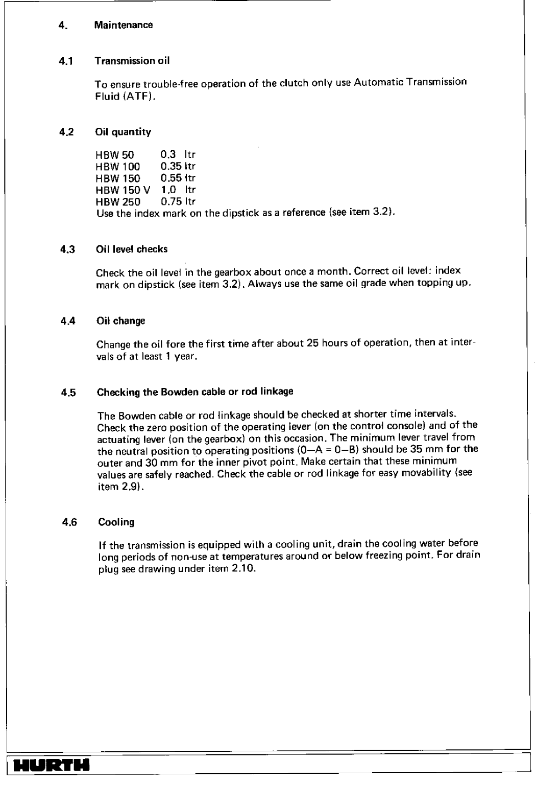 Hurth Transmission Operating