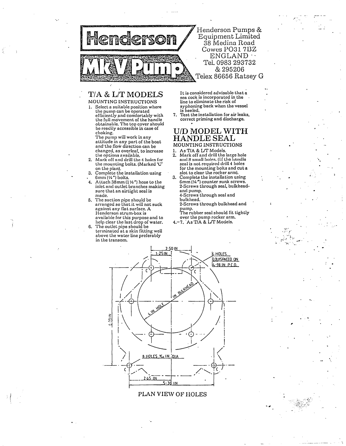 Henderson Mkv Pump. Manual Pump Removed