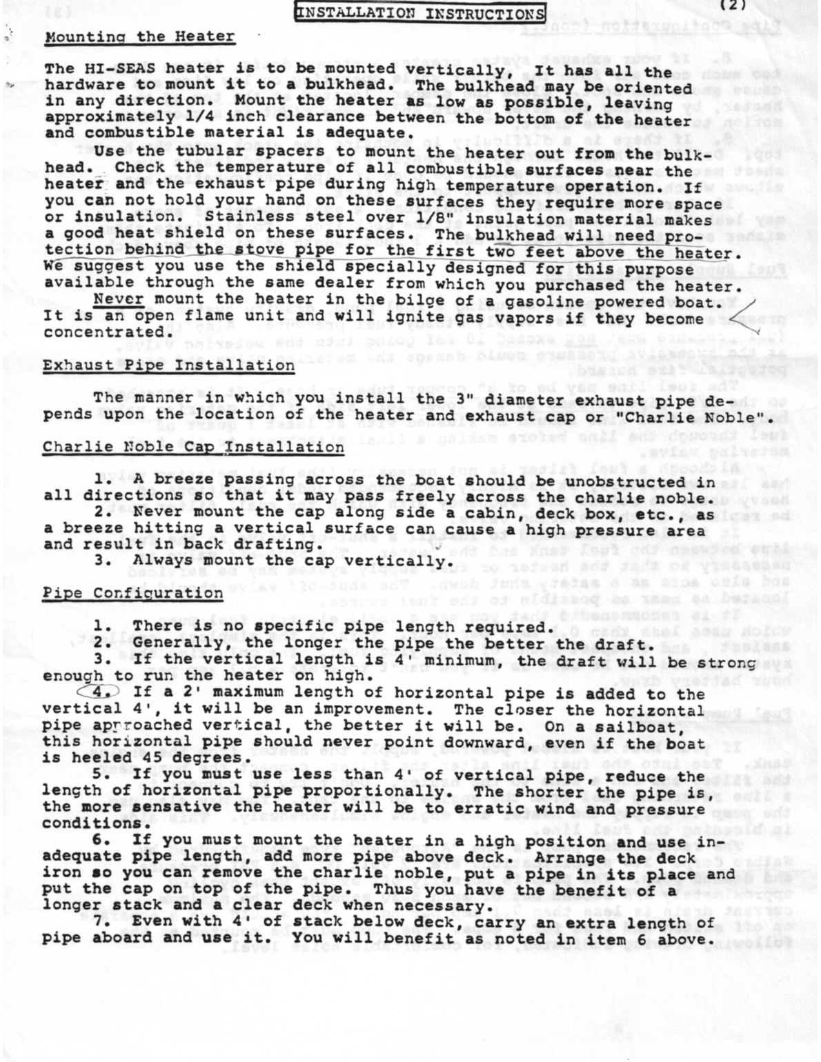 Hi Seas Diesel Heater Owner Manual, Model 100 c 8