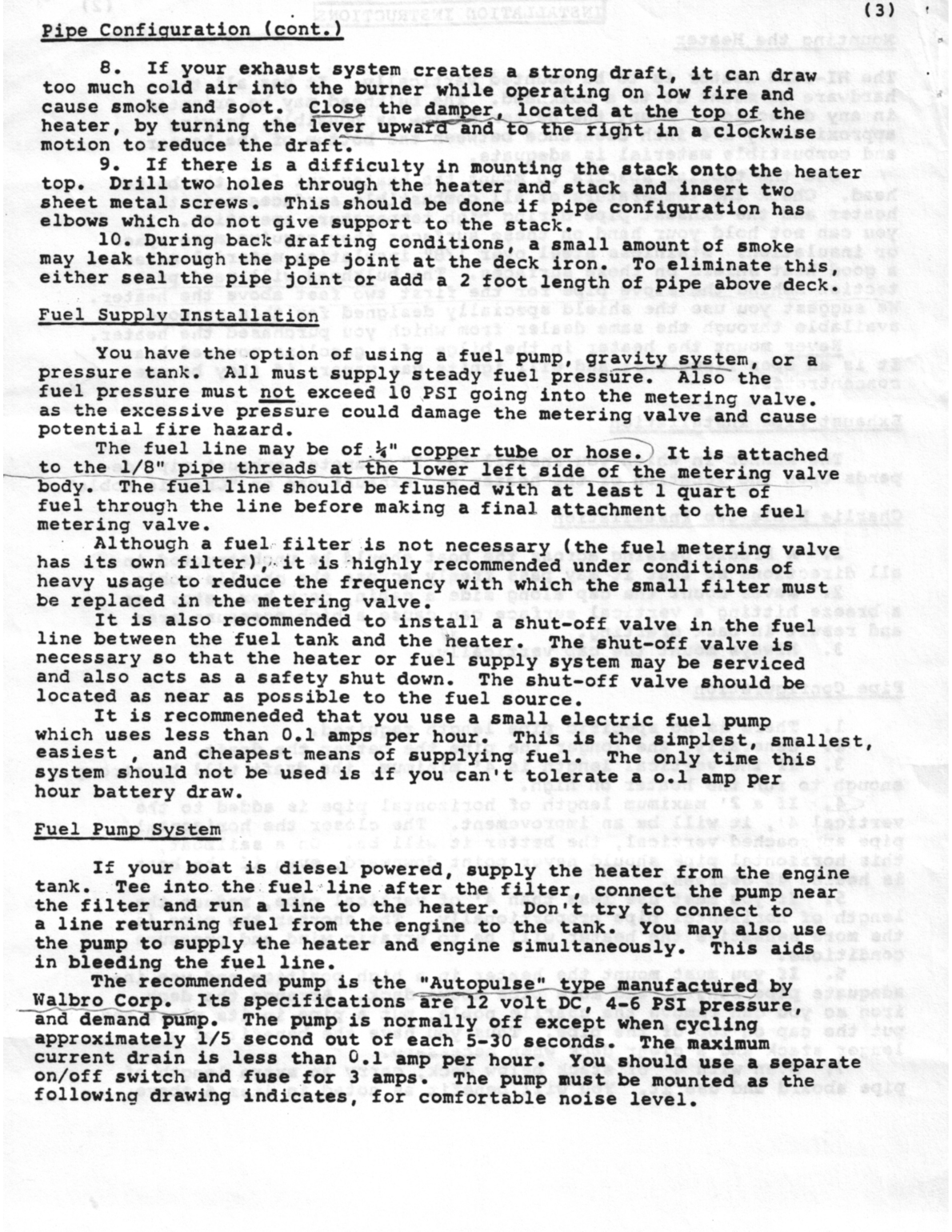 Hi Seas Diesel Heater Owner Manual, Model 100 c 8