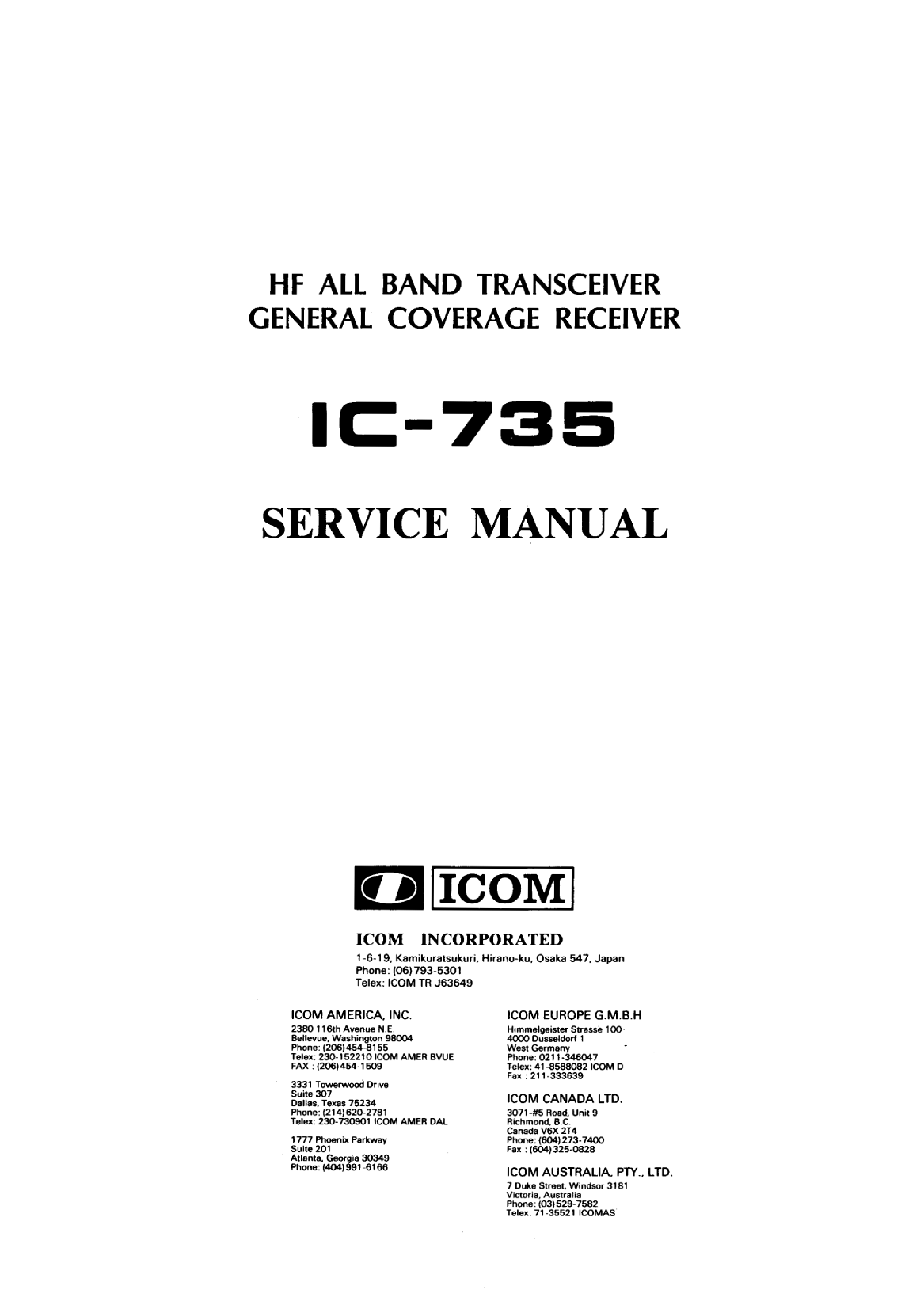 Icom ic 735 Service Manual